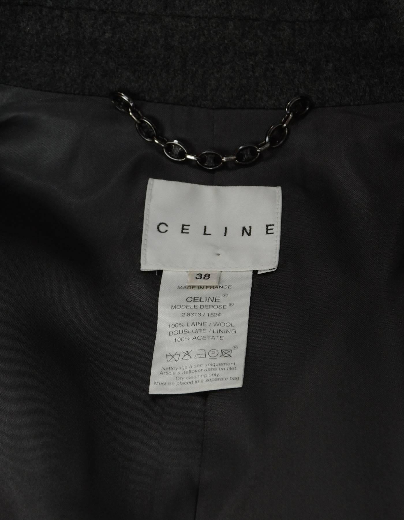 Celine Grey Wool Pea Coat Sz 38 In Excellent Condition In New York, NY