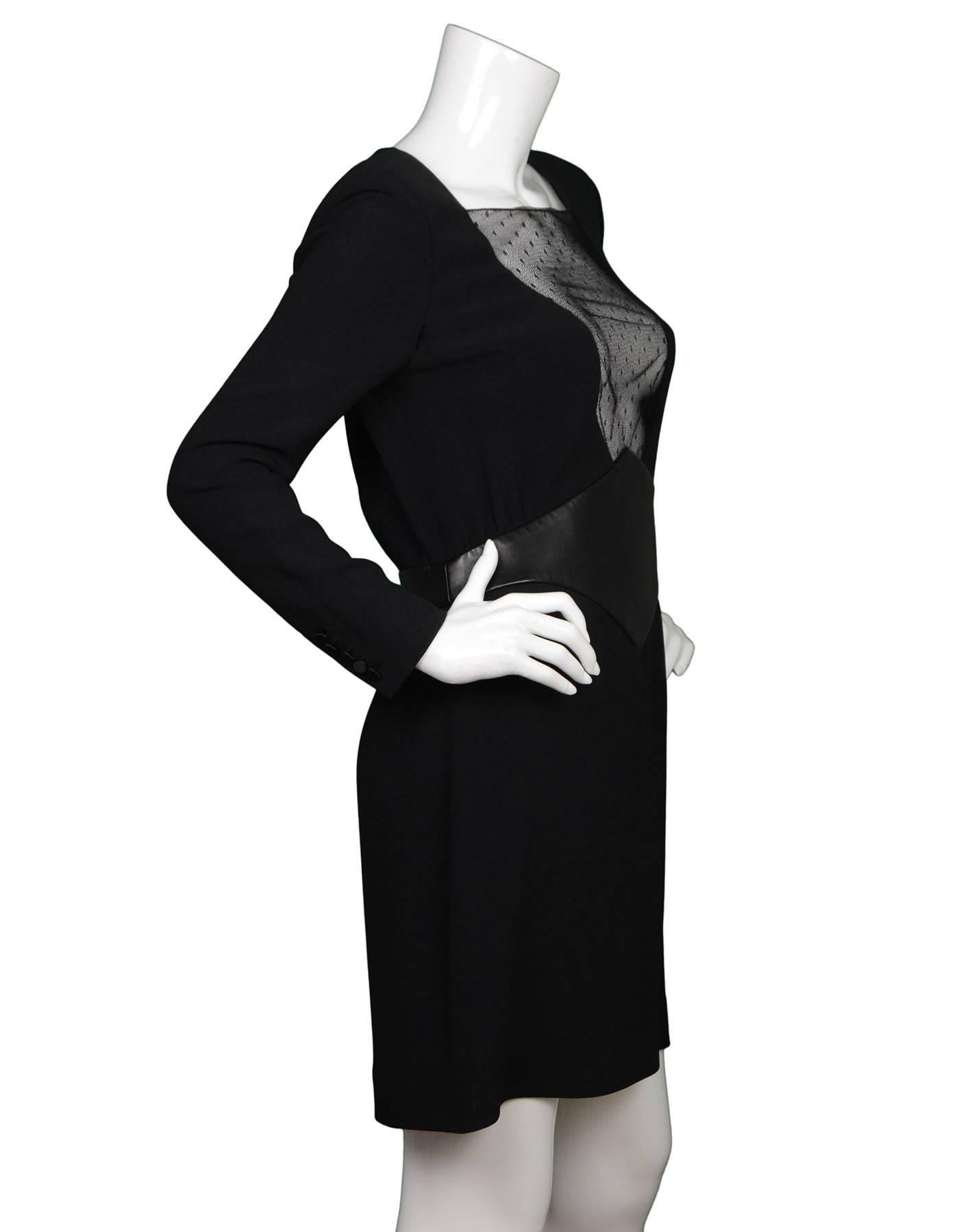 Saint Laurent NWT Long Sleeve Deep V Dress 
Features black sheer polka dot lace at neckline

Made In: France
Color: Black
Composition: 57% acetate, 43% viscose
Lining: Black, 100% polyamide
Closure/Opening: Side zipper
Exterior Pockets: