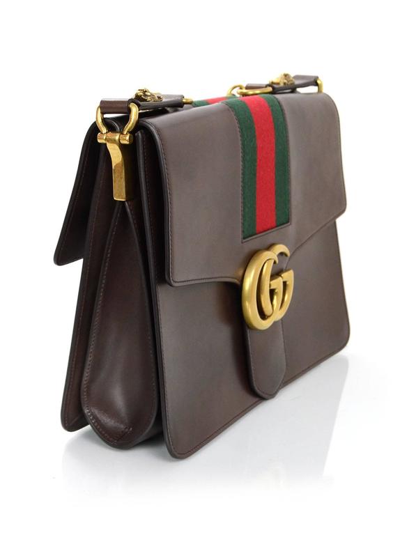 Gucci 2016 Brown Leather Marmont Shoulder Bag w/ Green and Red Stripe ...