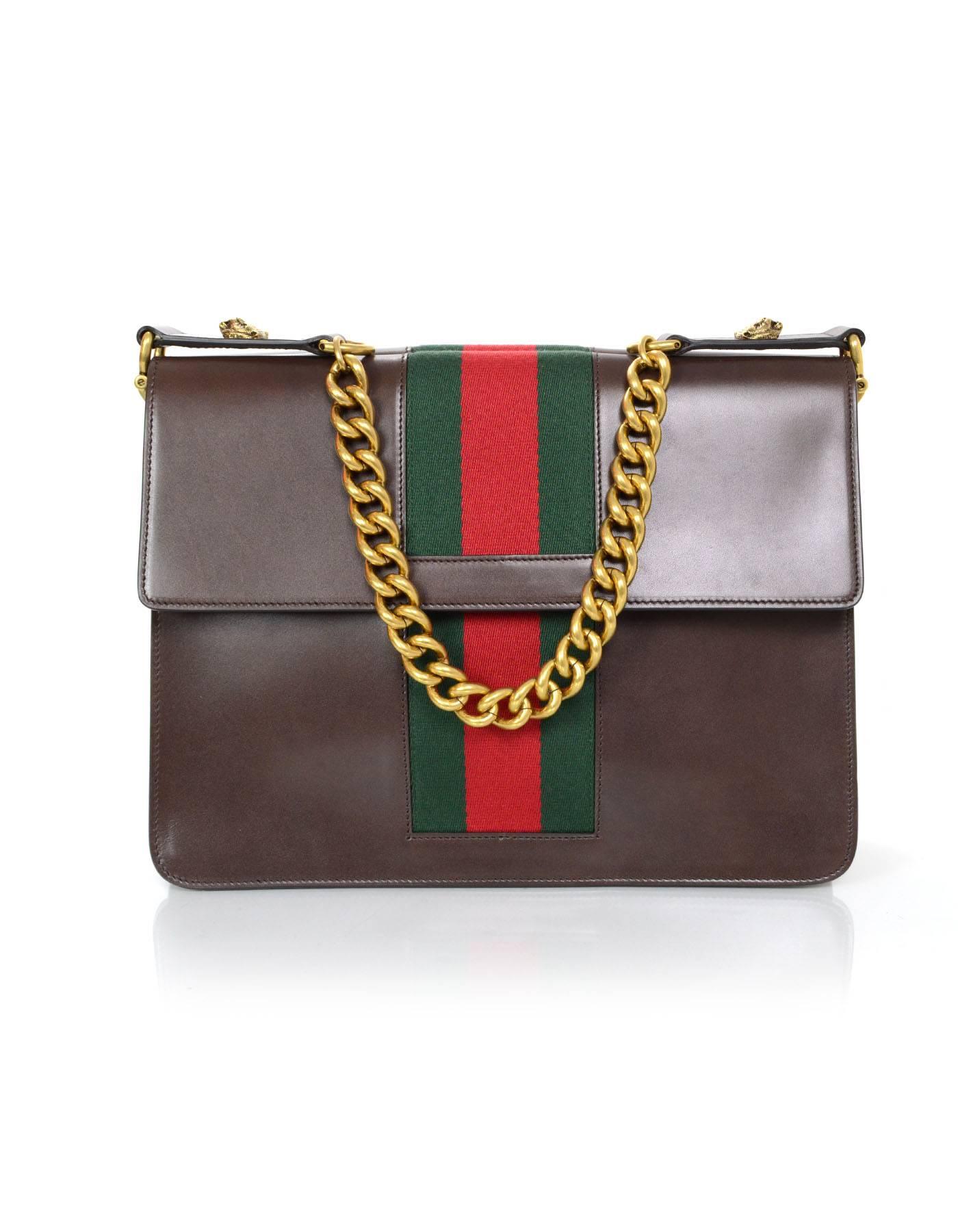Black Gucci 2016 Brown Leather Marmont Shoulder Bag w/ Green & Red Stripe