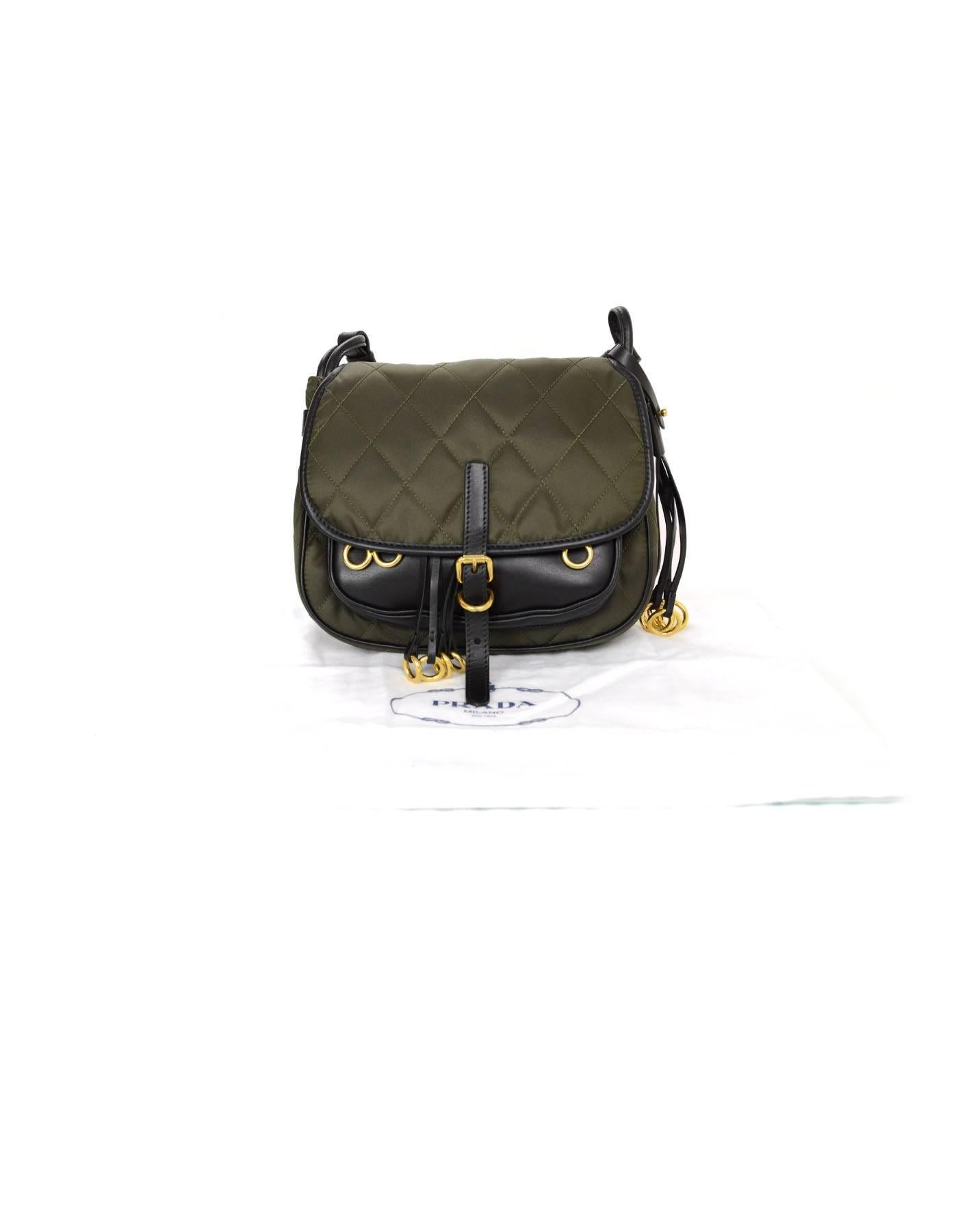 Prada 2016 Army Green Nylon & Leather Quilted Corsaire Messenger Crossbody Bag 1