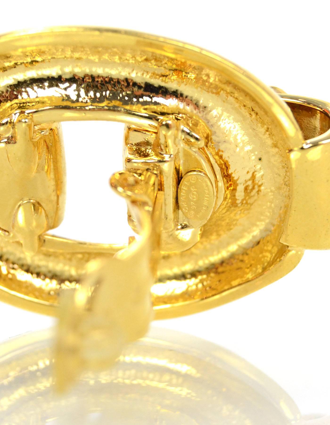 Women's Chanel Large Goldtone Chain Link Clip On Earrings