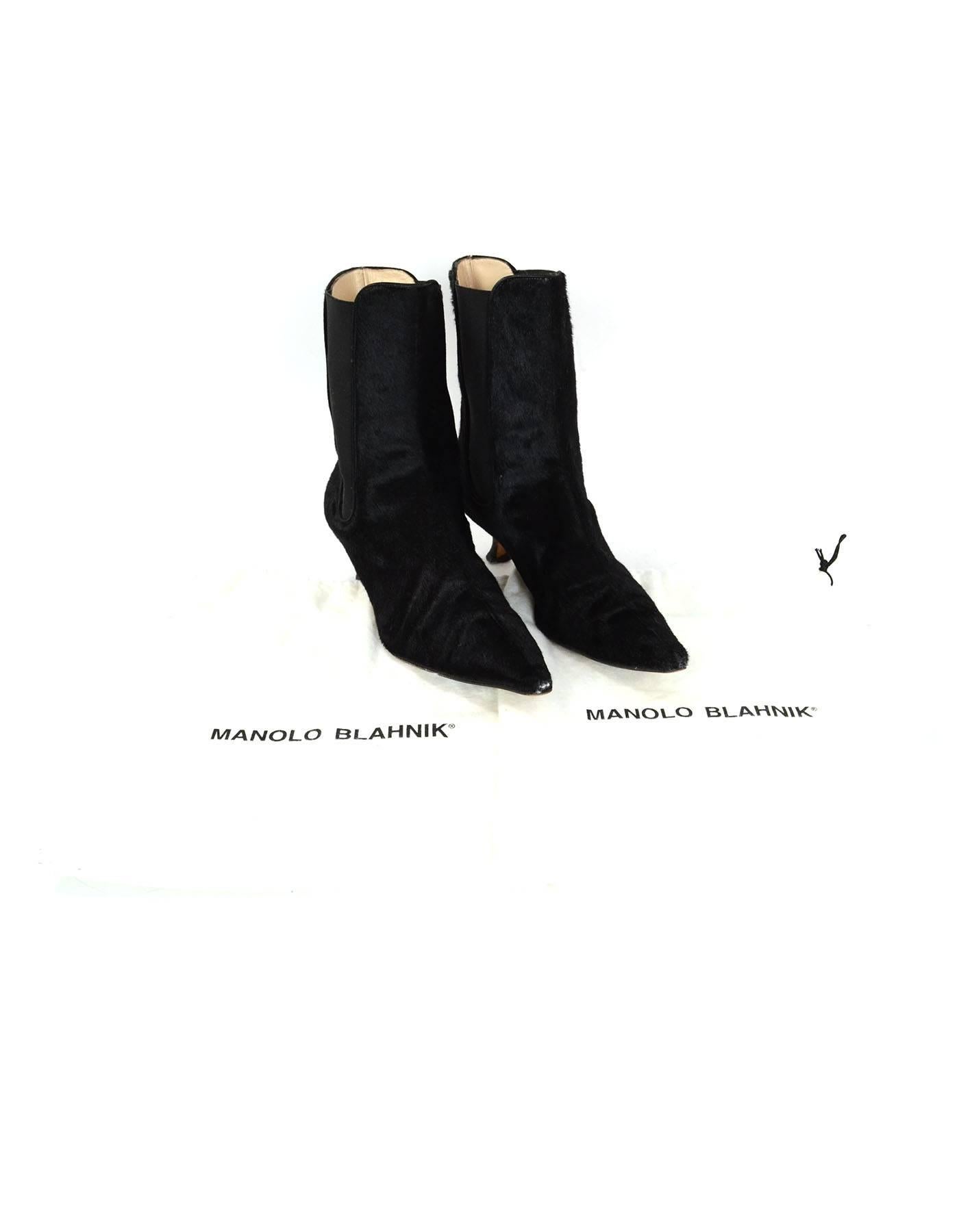 Manolo Blahnik Black Ponyhair Ankle Boots Sz 40 3