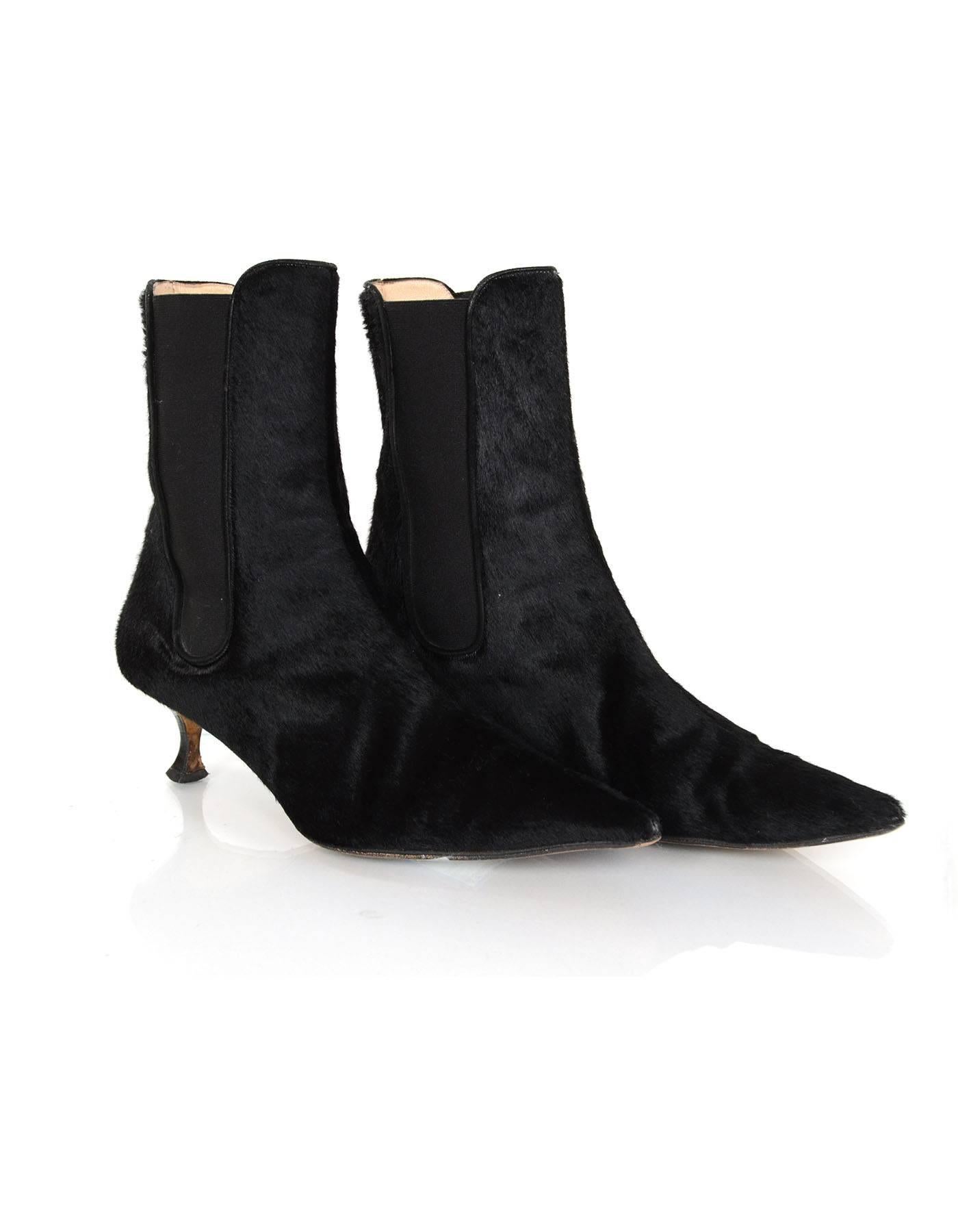 Women's Manolo Blahnik Black Ponyhair Ankle Boots Sz 40