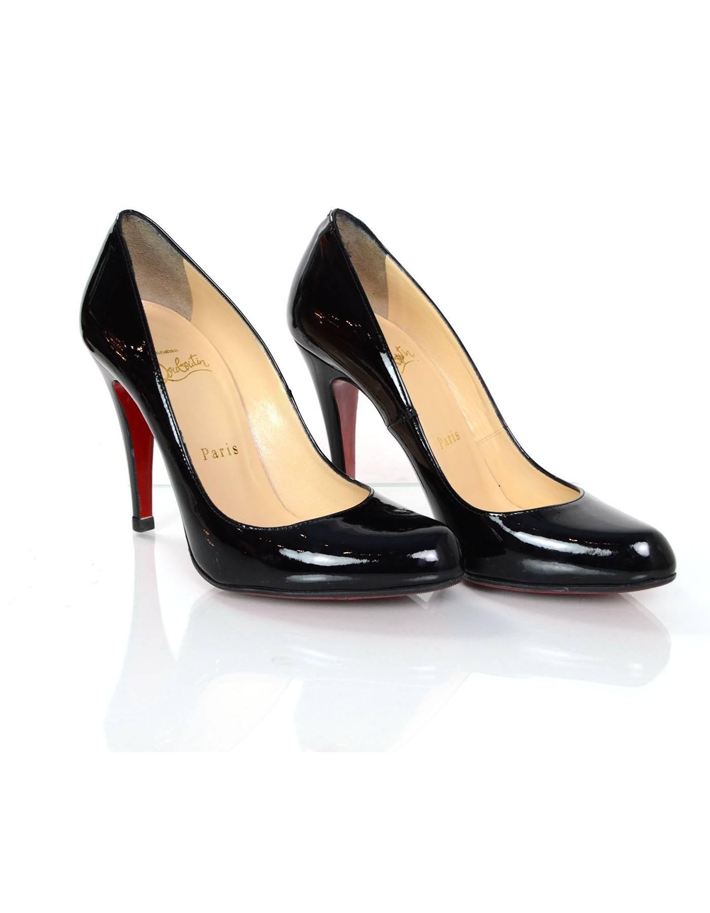 Beige Christian Louboutin Black Patent Decolette 868 Almond Toe Pumps sz IT 36.5