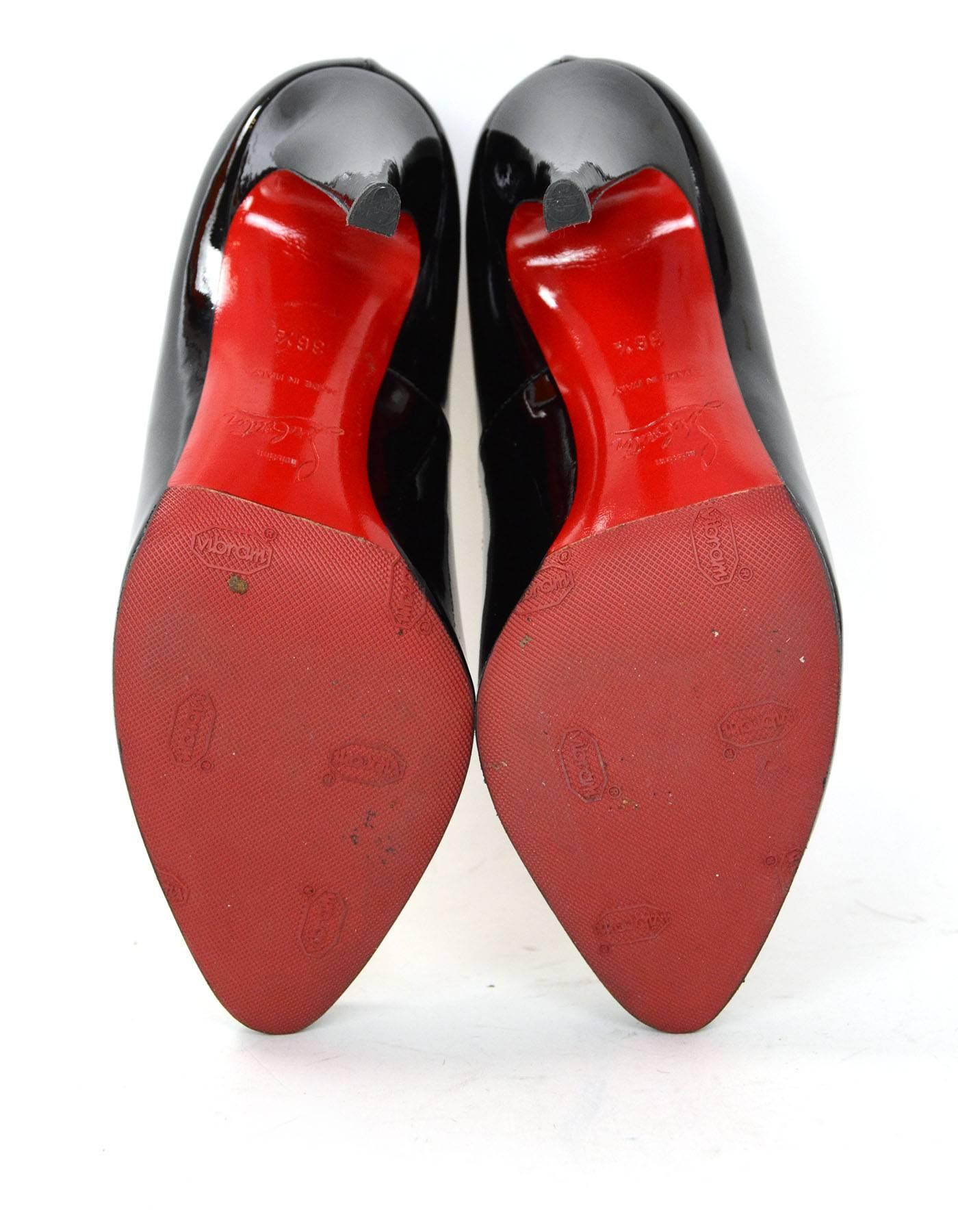 Women's Christian Louboutin Black Patent Decolette 868 Almond Toe Pumps sz IT 36.5