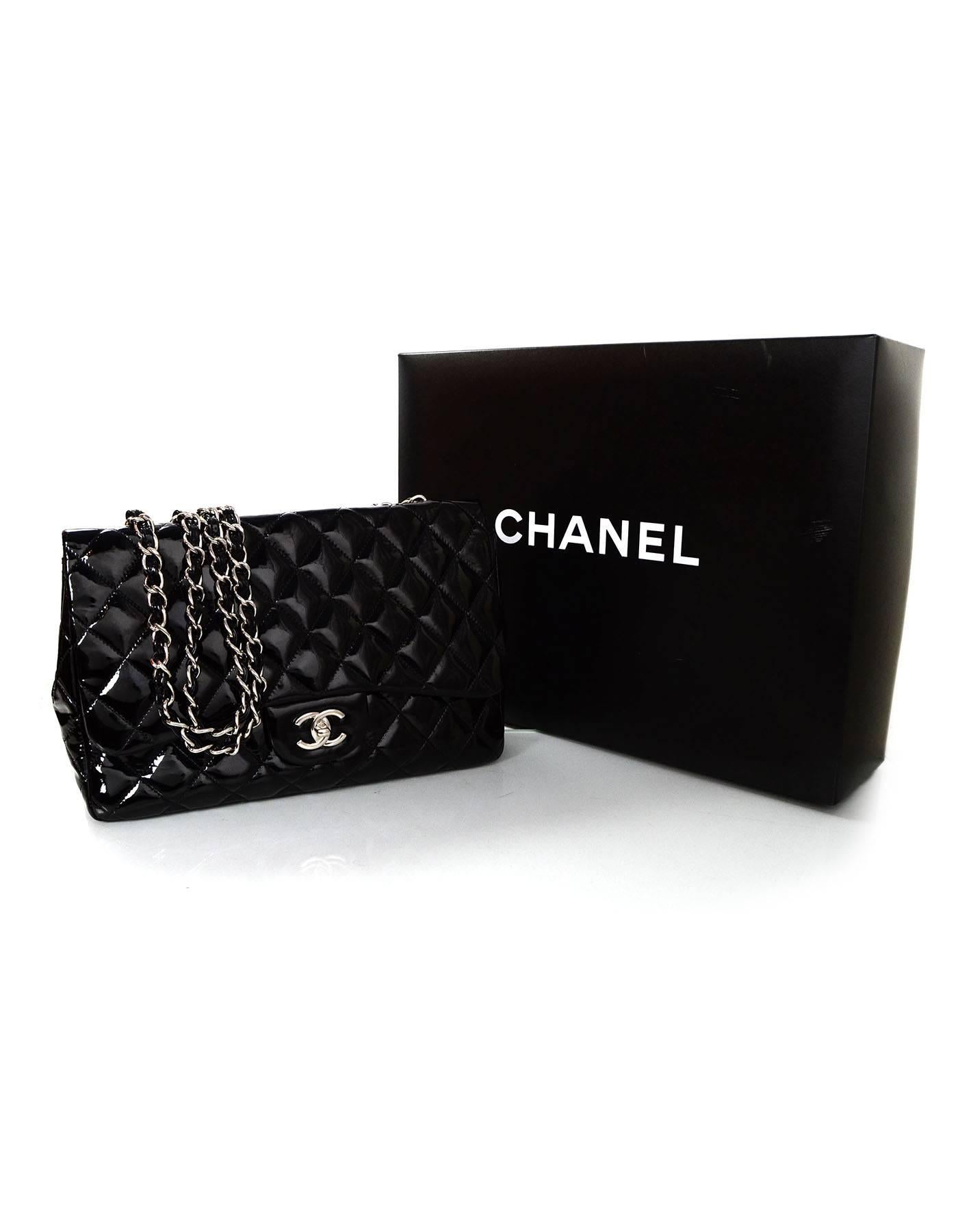 Chanel Black Quilted Patent Single Flap Jumbo Classic Flap Bag 3