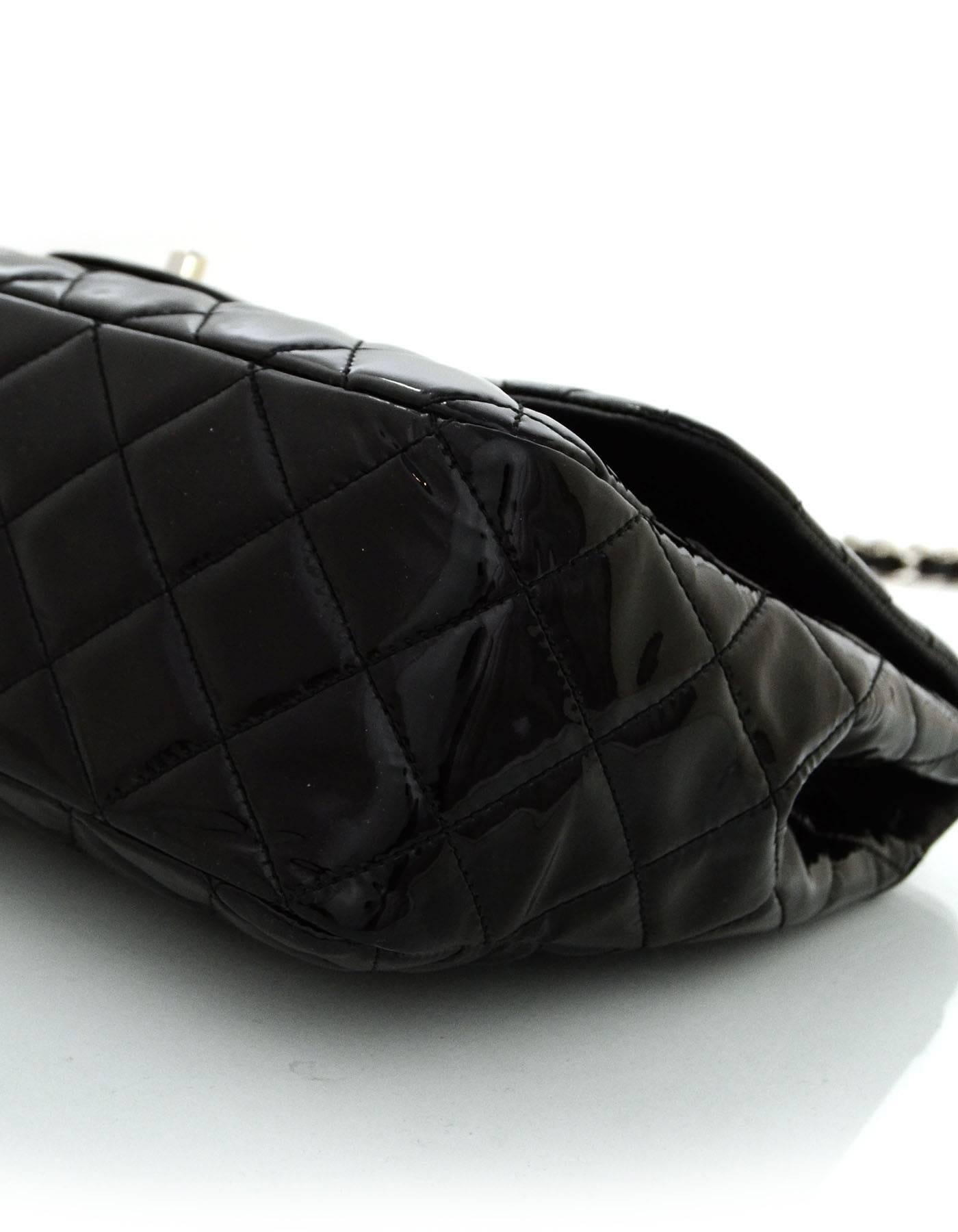 Chanel Black Quilted Patent Single Flap Jumbo Classic Flap Bag In Excellent Condition In New York, NY