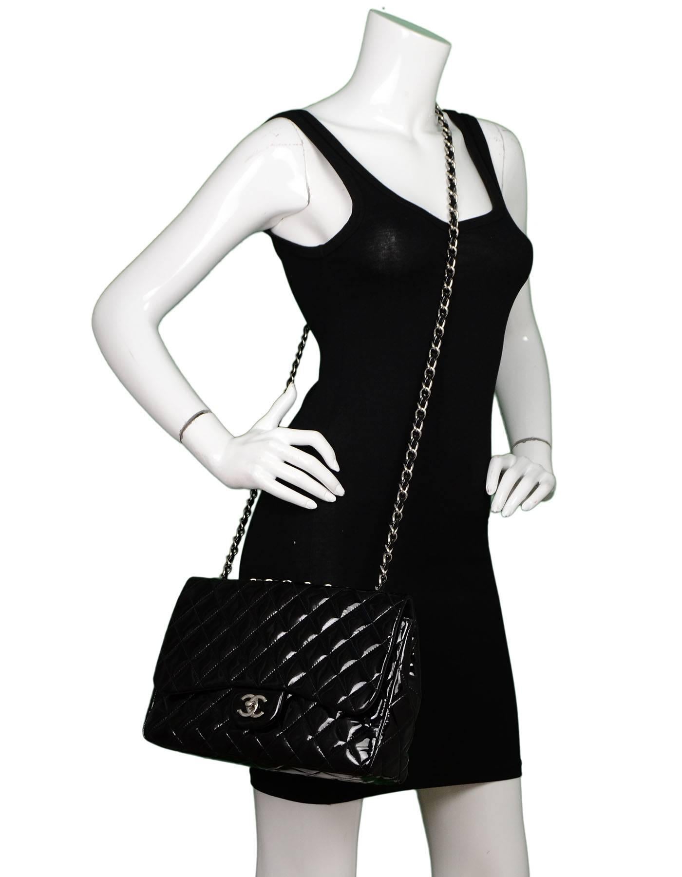 Chanel Black Quilted Patent Single Flap Jumbo Classic Flap Bag 5