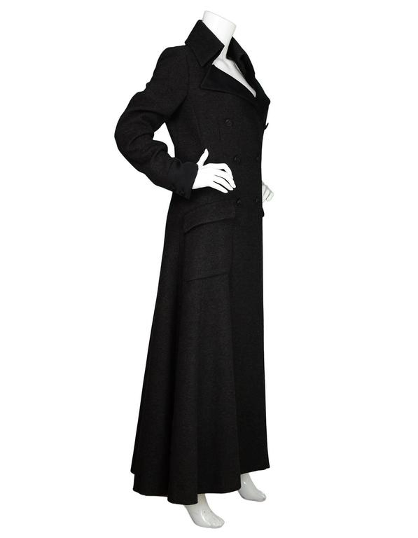 Chanel 08 Charcoal Wool Double Breasted Floor Length Coat Sz Fr40