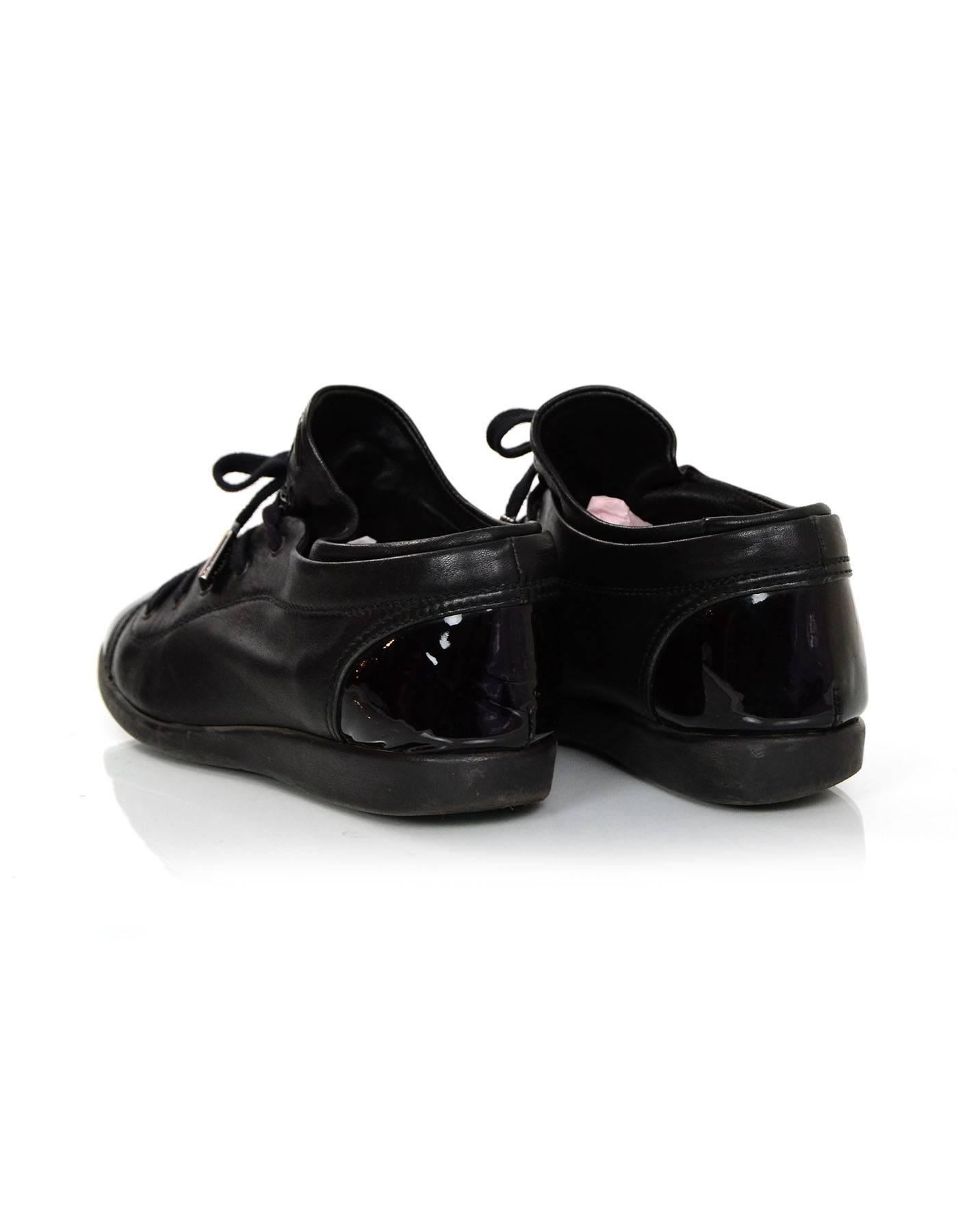 Chanel Black Leather CC Sneakers sz 38 w/DB 1