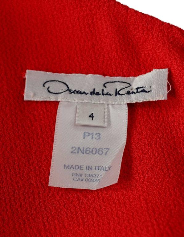 Oscar De La Renta Red Wool Short Sleeve Dress sz US4 For Sale at 1stDibs