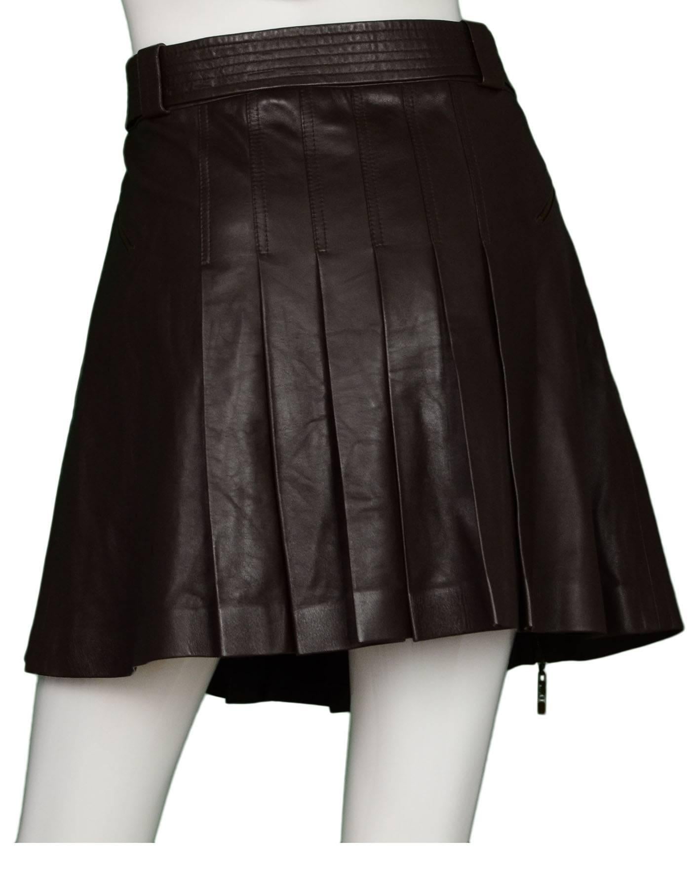 Black Christian Dior NWT Brown Leather Pleated Skirt sz US6