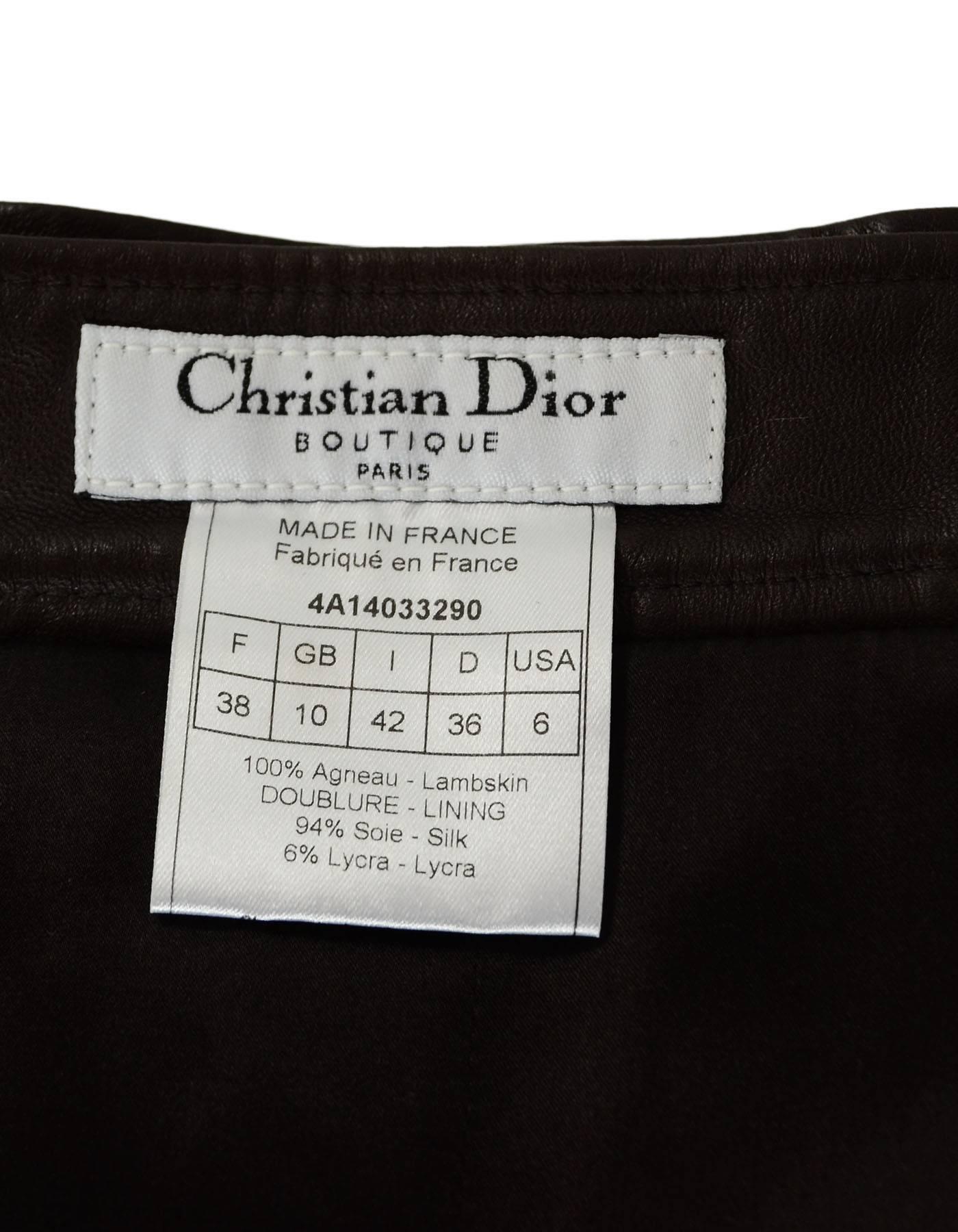 Christian Dior NWT Brown Leather Pleated Skirt sz US6 In Excellent Condition In New York, NY