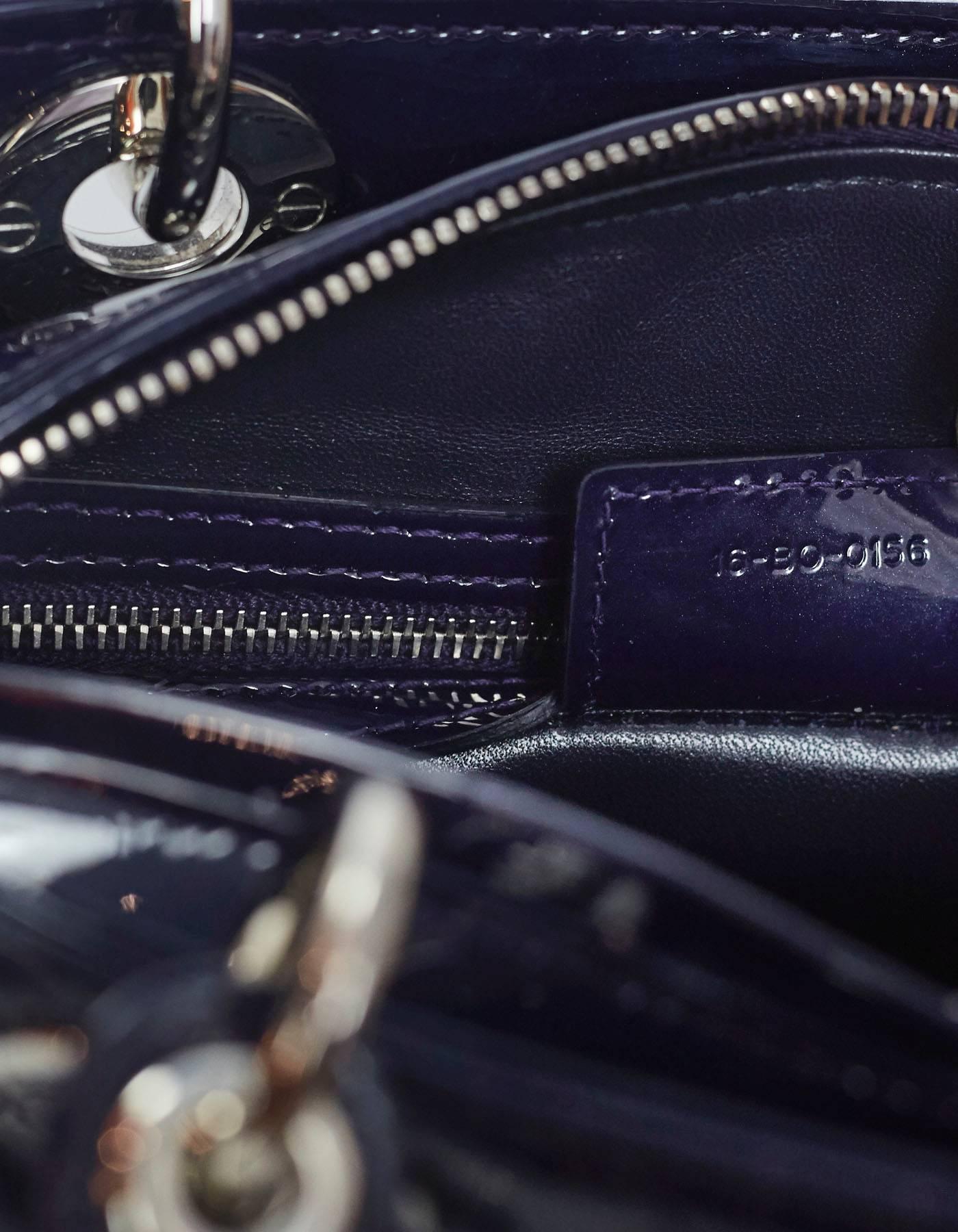 Women's Christian Dior 2016 Sapphire Blue Patent Leather Medium Lady Dior