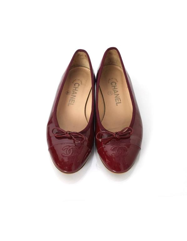 Chanel Burgundy Patent Ballet CC Flats sz 36.5 w/DB For Sale at 1stDibs ...
