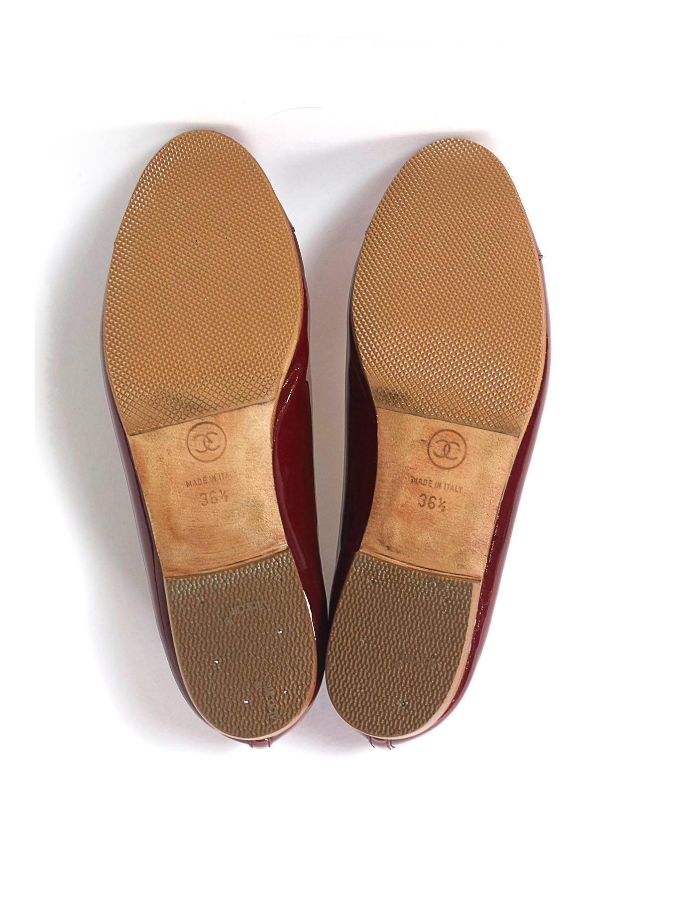 Brown Chanel Burgundy Patent Ballet CC Flats sz 36.5 w/DB
