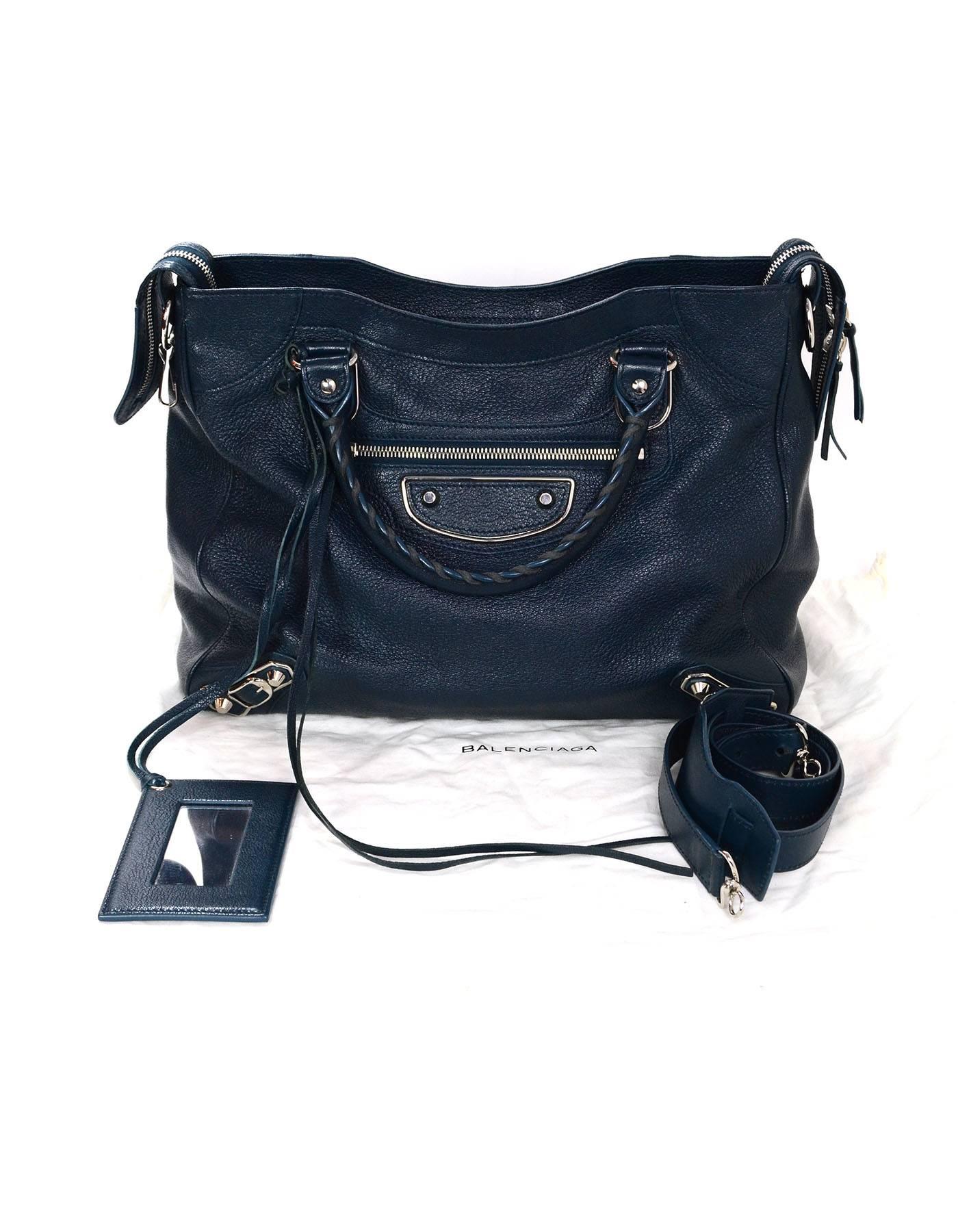 Balenciaga Blue & Silvertone Metallic Edge Messenger Satchel Bag  4
