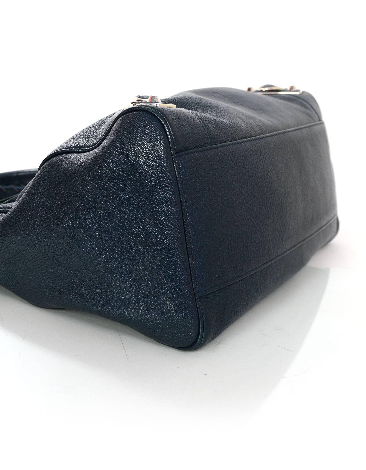 Balenciaga Blue & Silvertone Metallic Edge Messenger Satchel Bag  In Excellent Condition In New York, NY