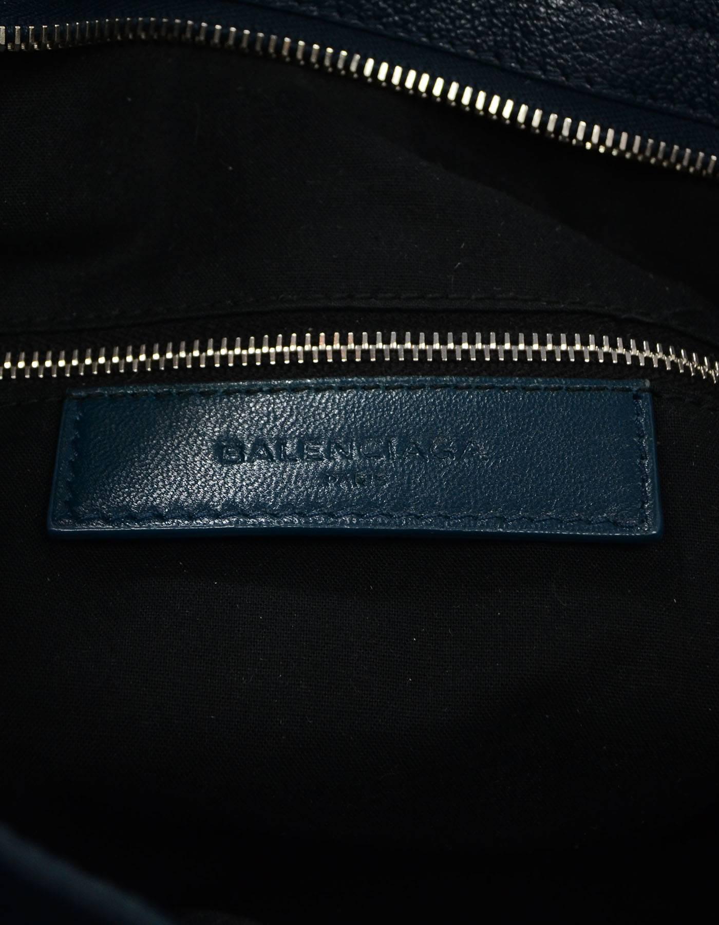 Balenciaga Blue & Silvertone Metallic Edge Messenger Satchel Bag  2