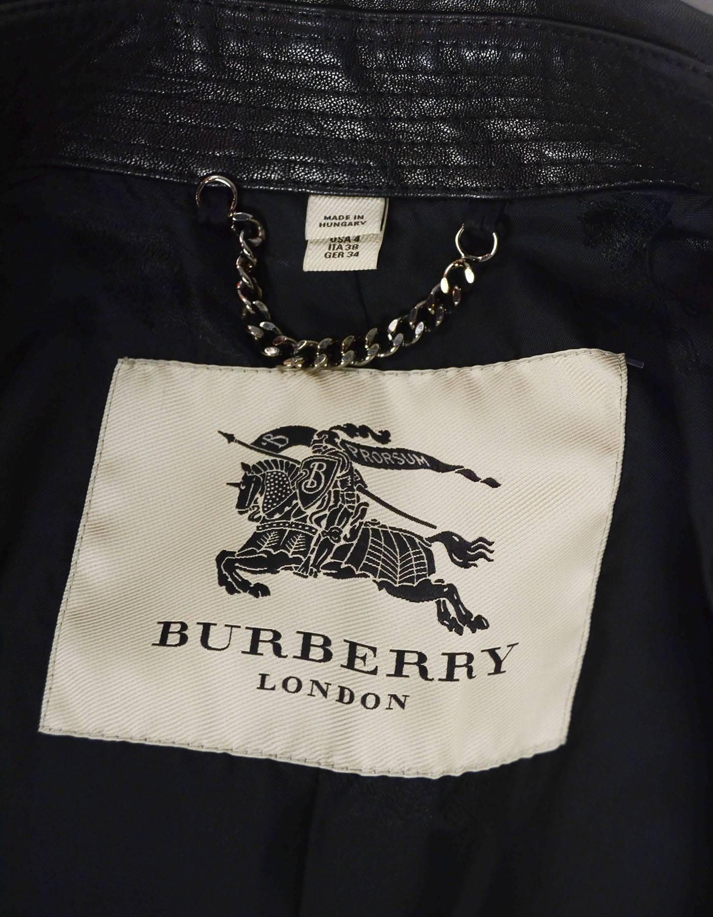 Black Burberry London Houndstooth & Leather Long Coat sz US4
