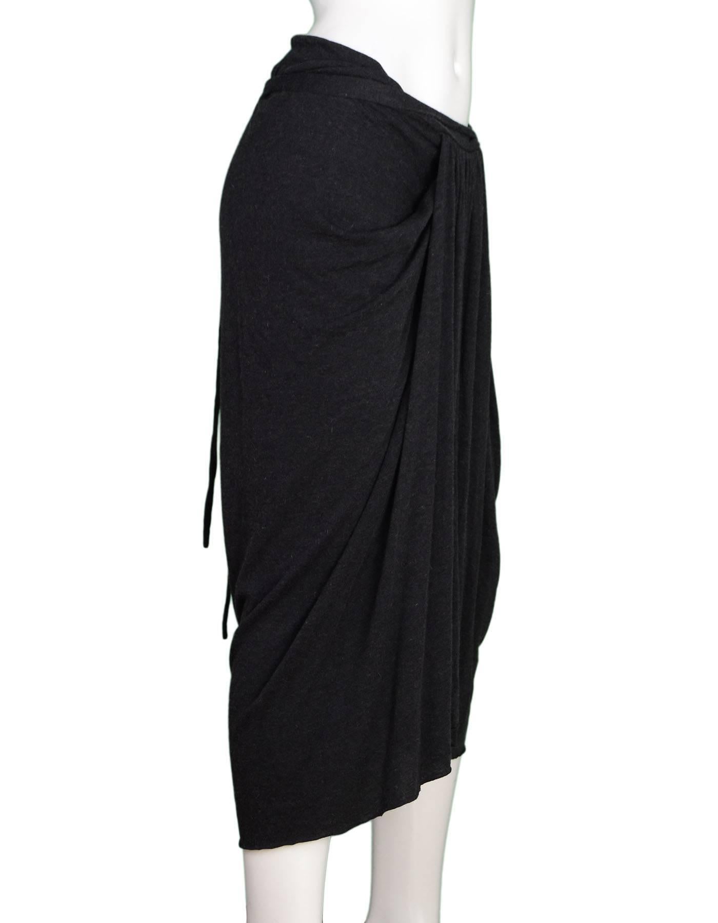 Rick Owens NEW Grey Draped Front Skirt 
Features waist tie

Made In: France
Color: Charcoal grey
Composition: 30% nylon, 30% viscose, 20% angora, 20% wool
Lining: None
Closure/Opening: Pull on
Exterior Pockets: None
Interior Pockets: