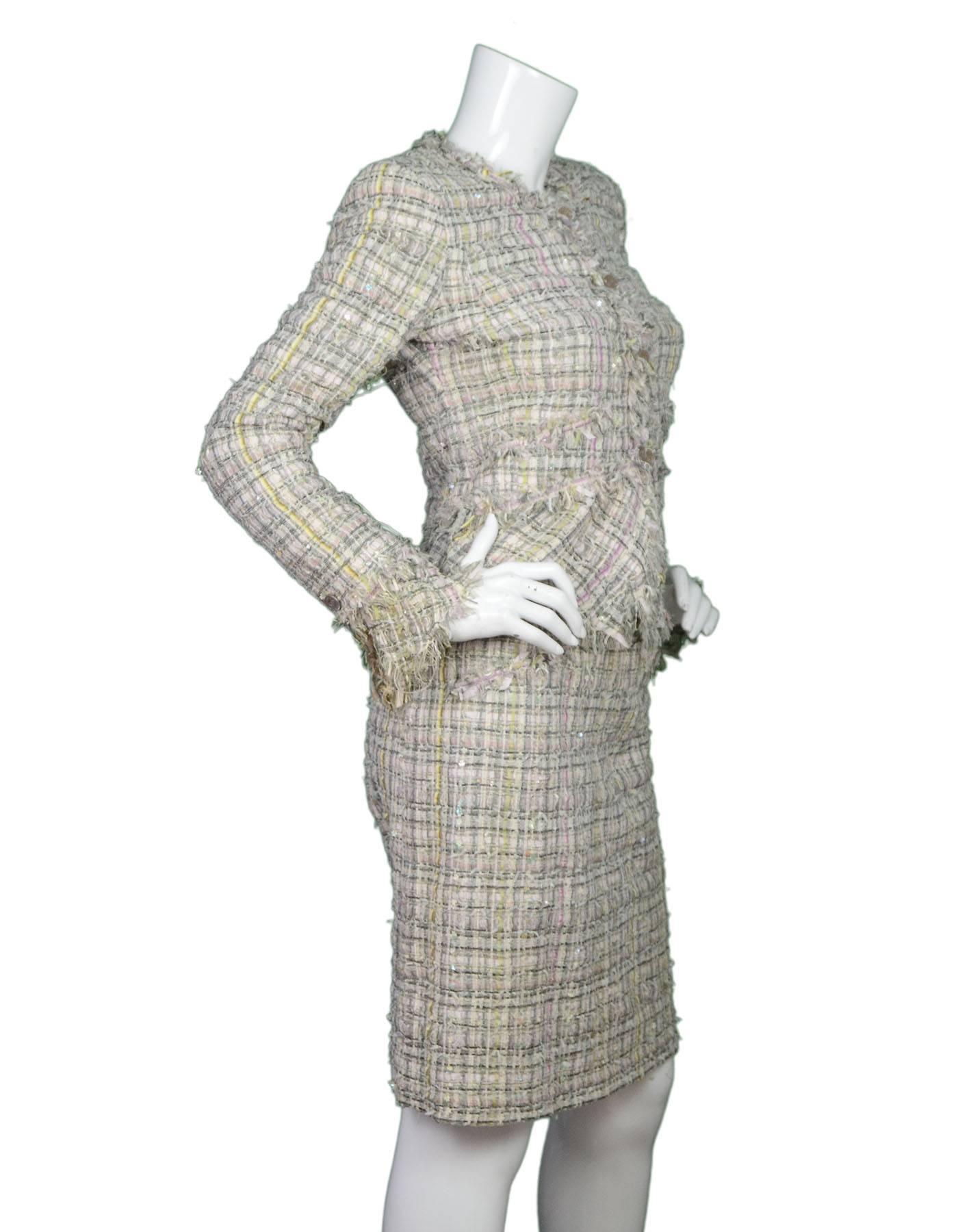 Gray Chanel Grey & Pink 3-Piece Fantasy Tweed Suit sz FR 36/38/40