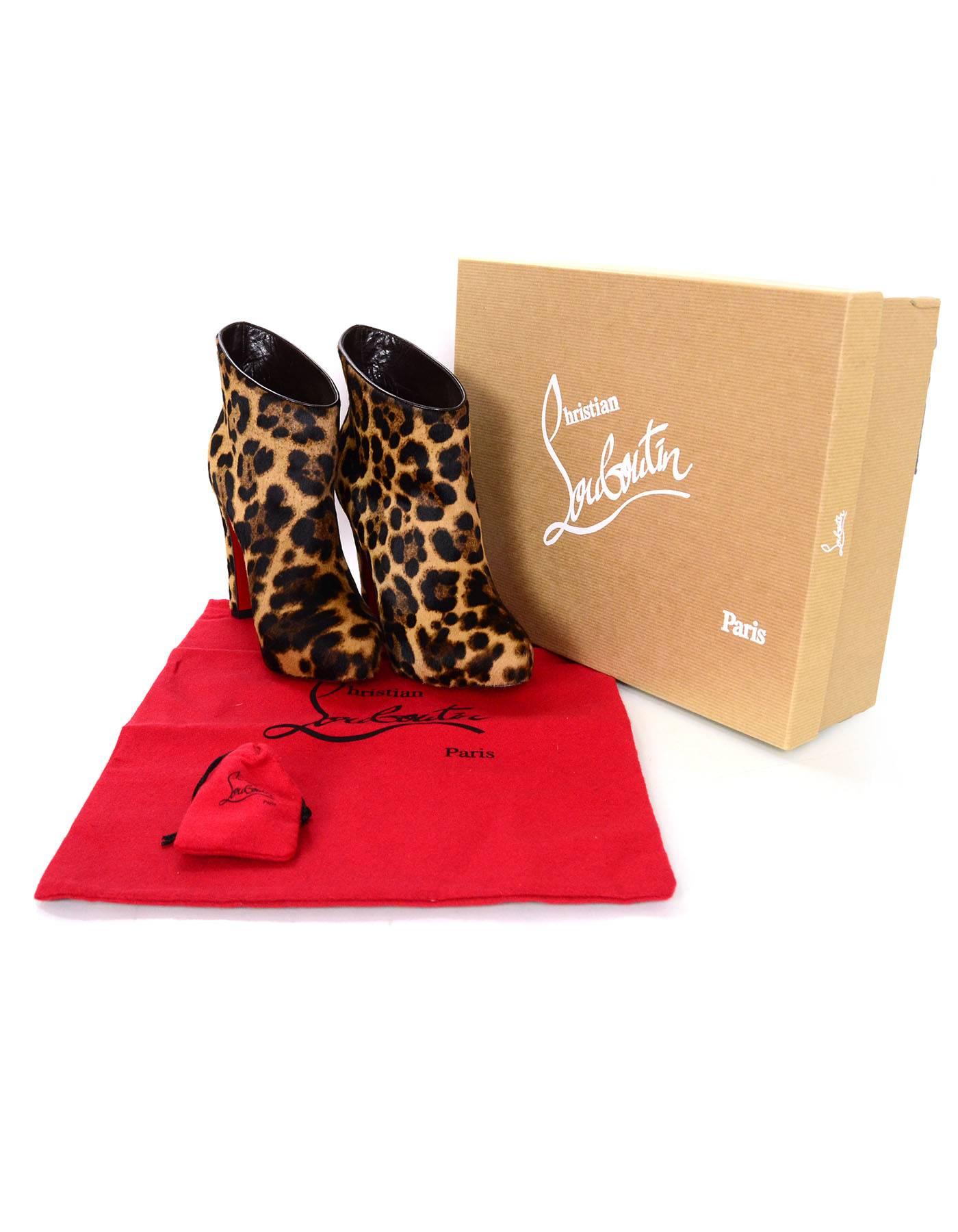 Christian Louboutin Leopard Print Ponyhair KST 120 Ankle Booties sz 37.5 In Excellent Condition In New York, NY