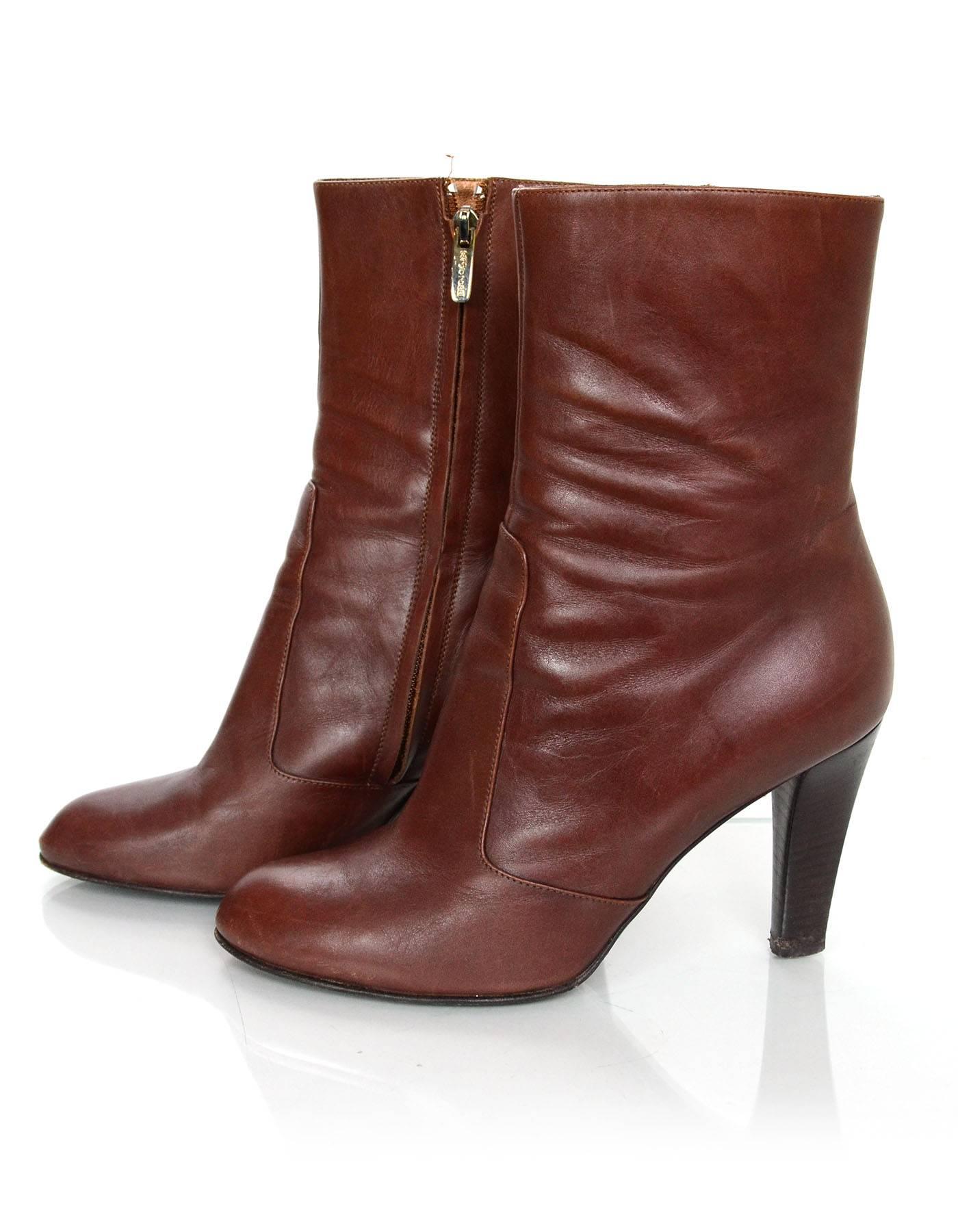 Sergio Rossi Brown Leather Ankle Boots sz 37.5 rt. $675 In Excellent Condition In New York, NY