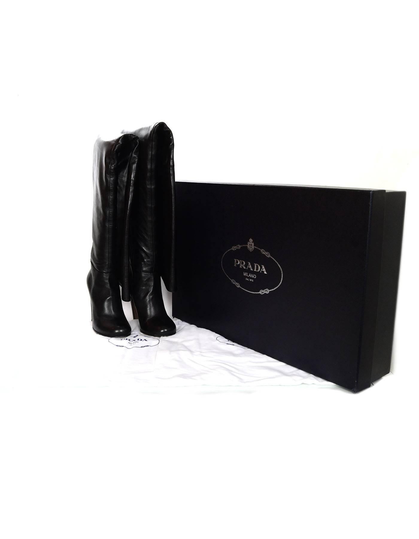 Prada Black Leather Thigh-High Heeled Boots sz 37 w/ Box 1