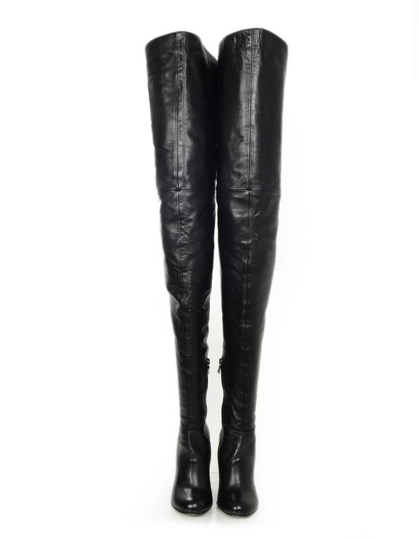 Prada Black Leather Thigh-High Heeled Boots sz 37 w/ Box at 1stdibs