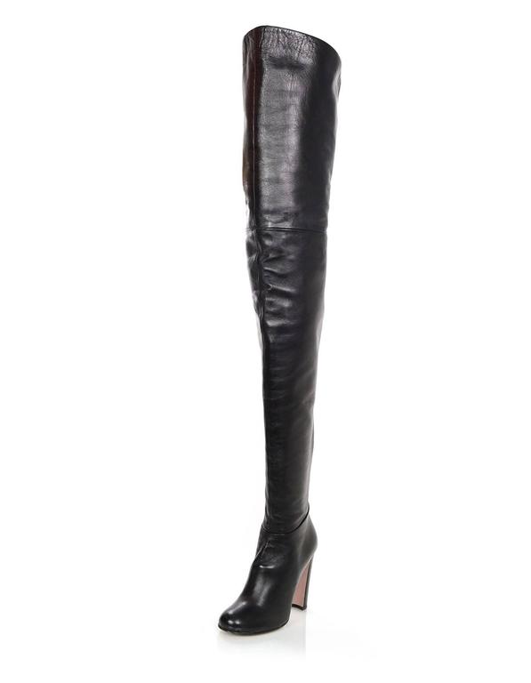 Prada Black Leather Thigh-High Heeled Boots sz 37 w/ Box at 1stdibs