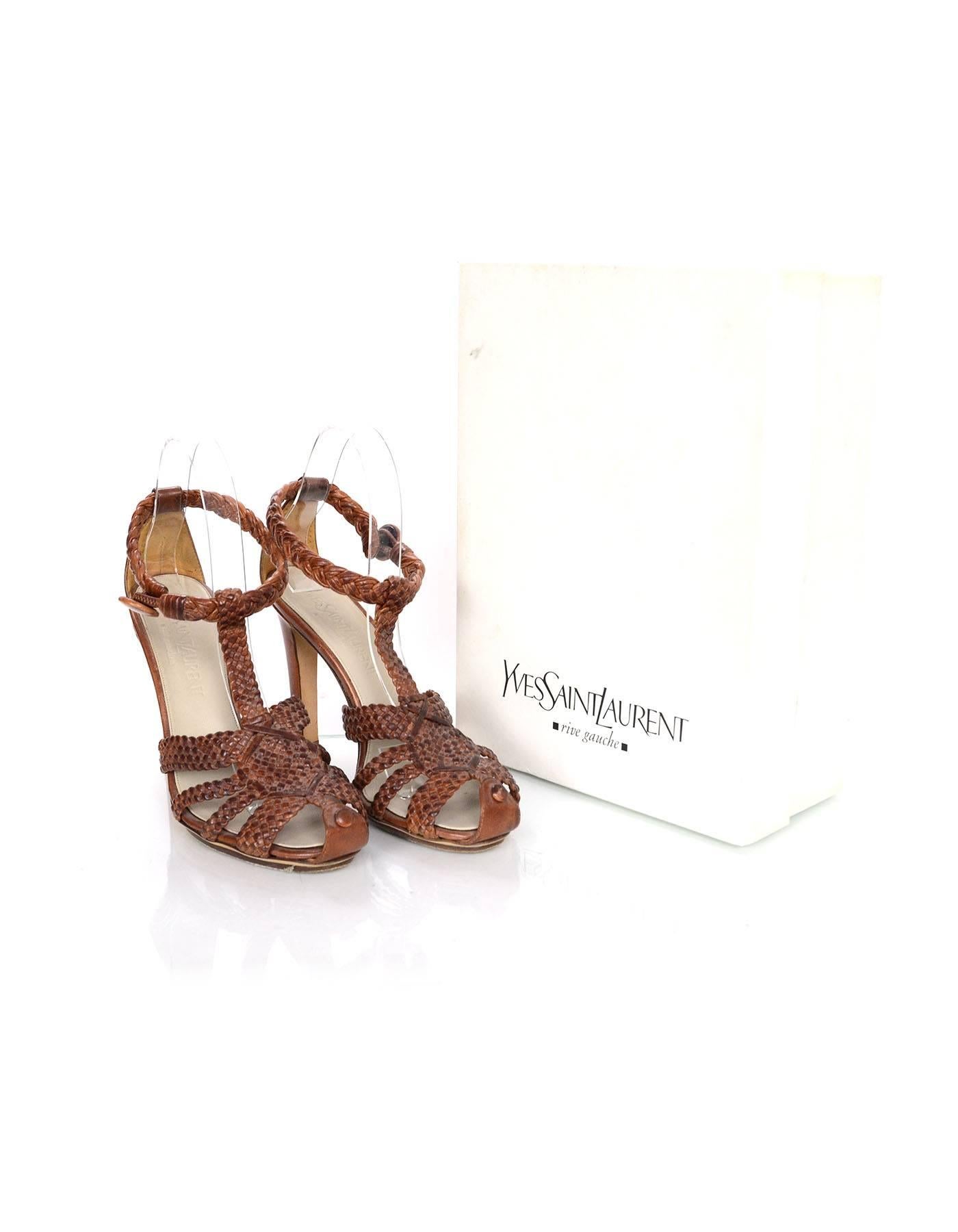 Yves Saint Laurent Brown Braided Leather Strappy Sandals sz 37 2