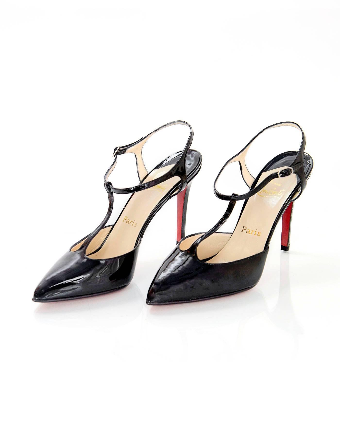 Christian Louboutin NEW Black Patent Coxinelle T-Strap Pumps 

Made In: Italy
Color: Black
Materials: Patent leather
Closure/Opening: T-strap with ankle buckle and notch
Sole Stamp: Christian Louboutin Vero Cuoio Made in Italy 37 1/2
Overall