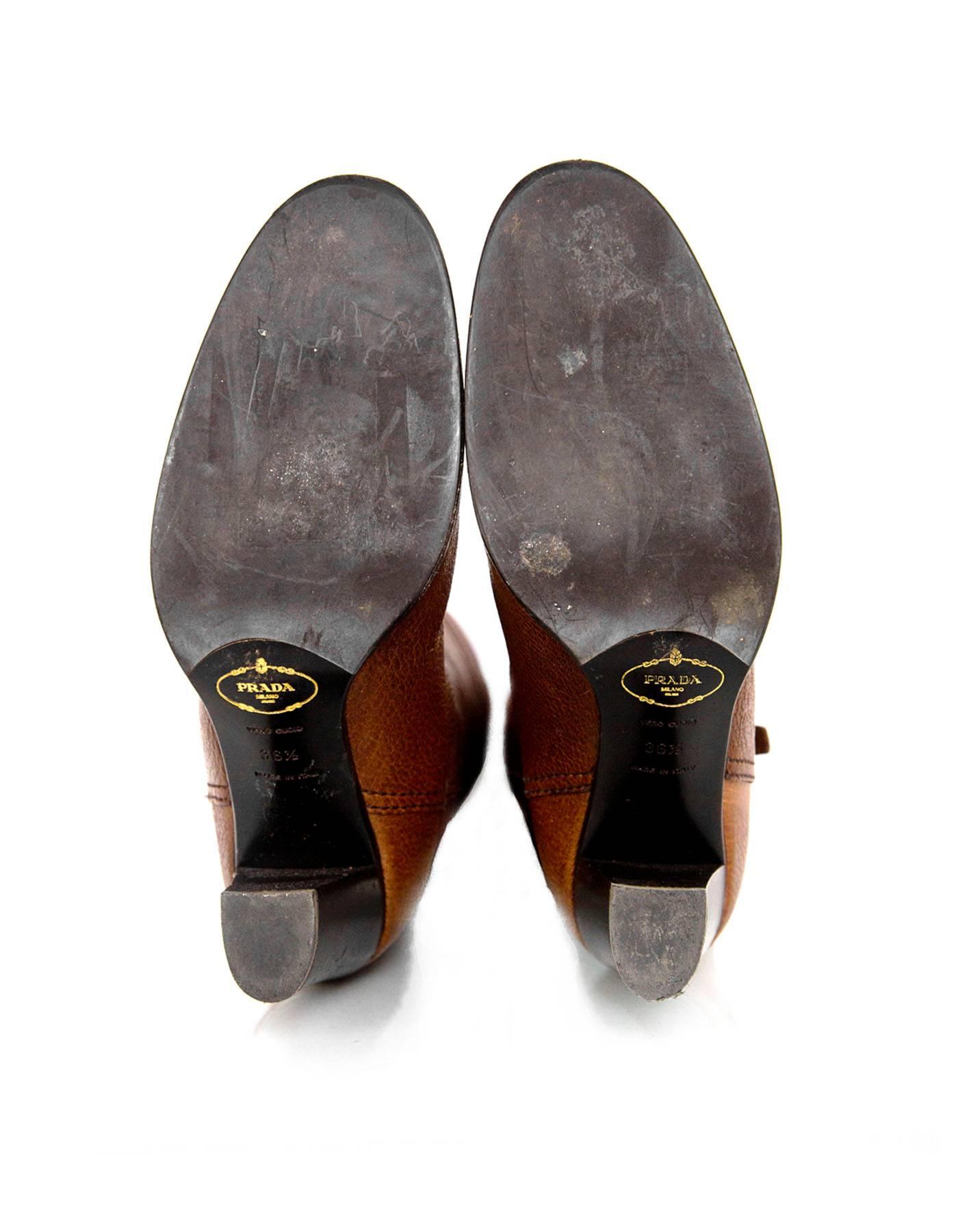 Prada Brown Leather Heeled Boots sz 36.5 2