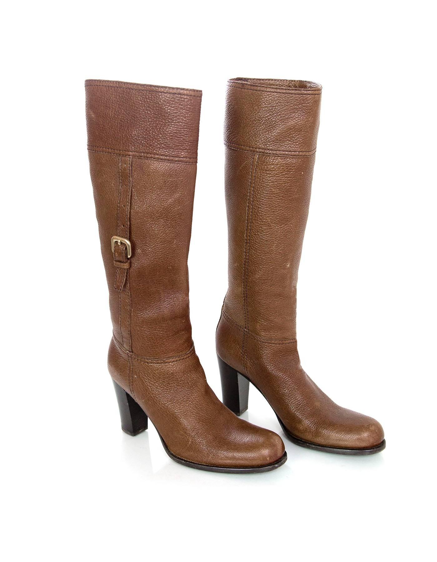 Women's Prada Brown Leather Heeled Boots sz 36.5
