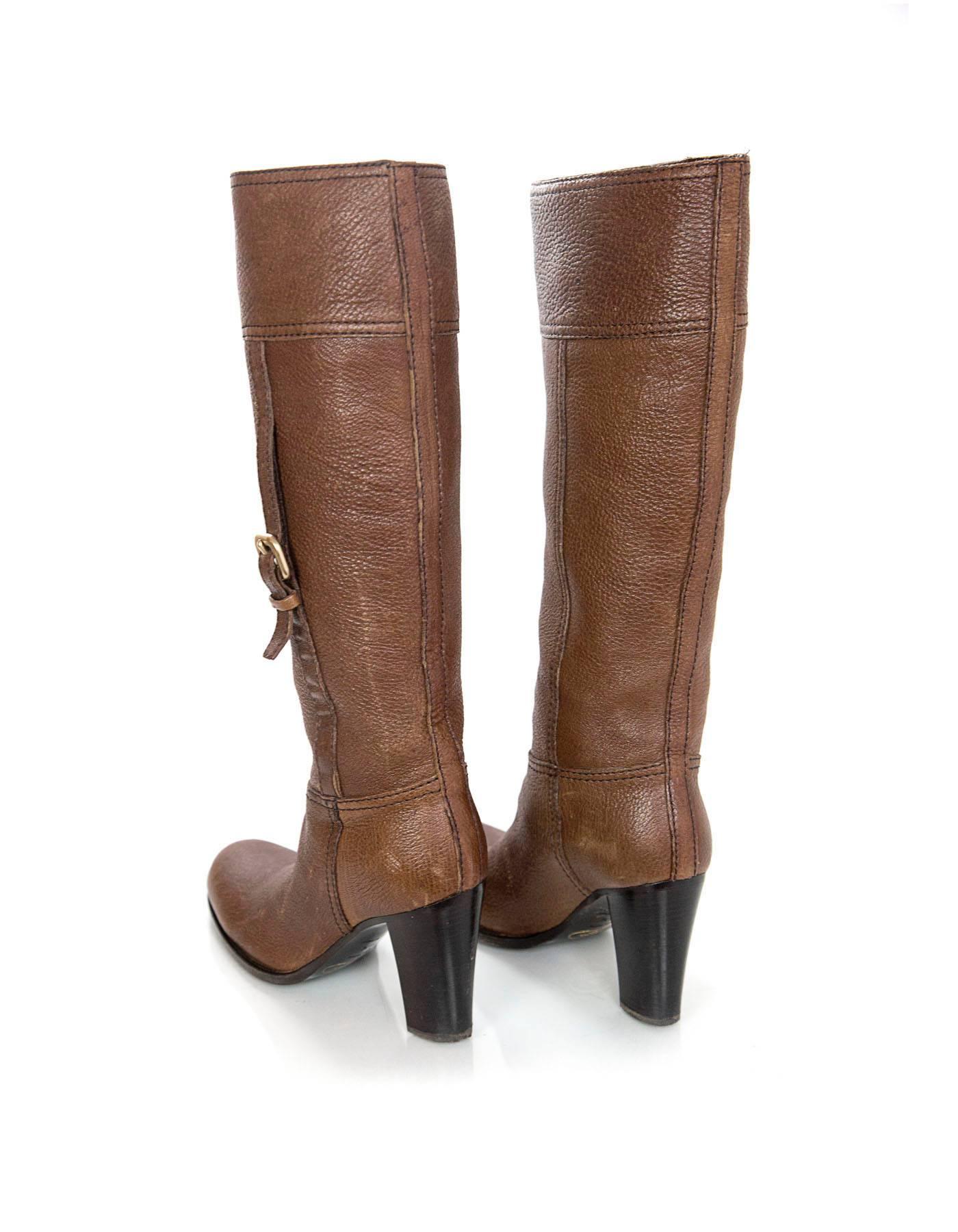 Prada Brown Leather Heeled Boots sz 36.5 1