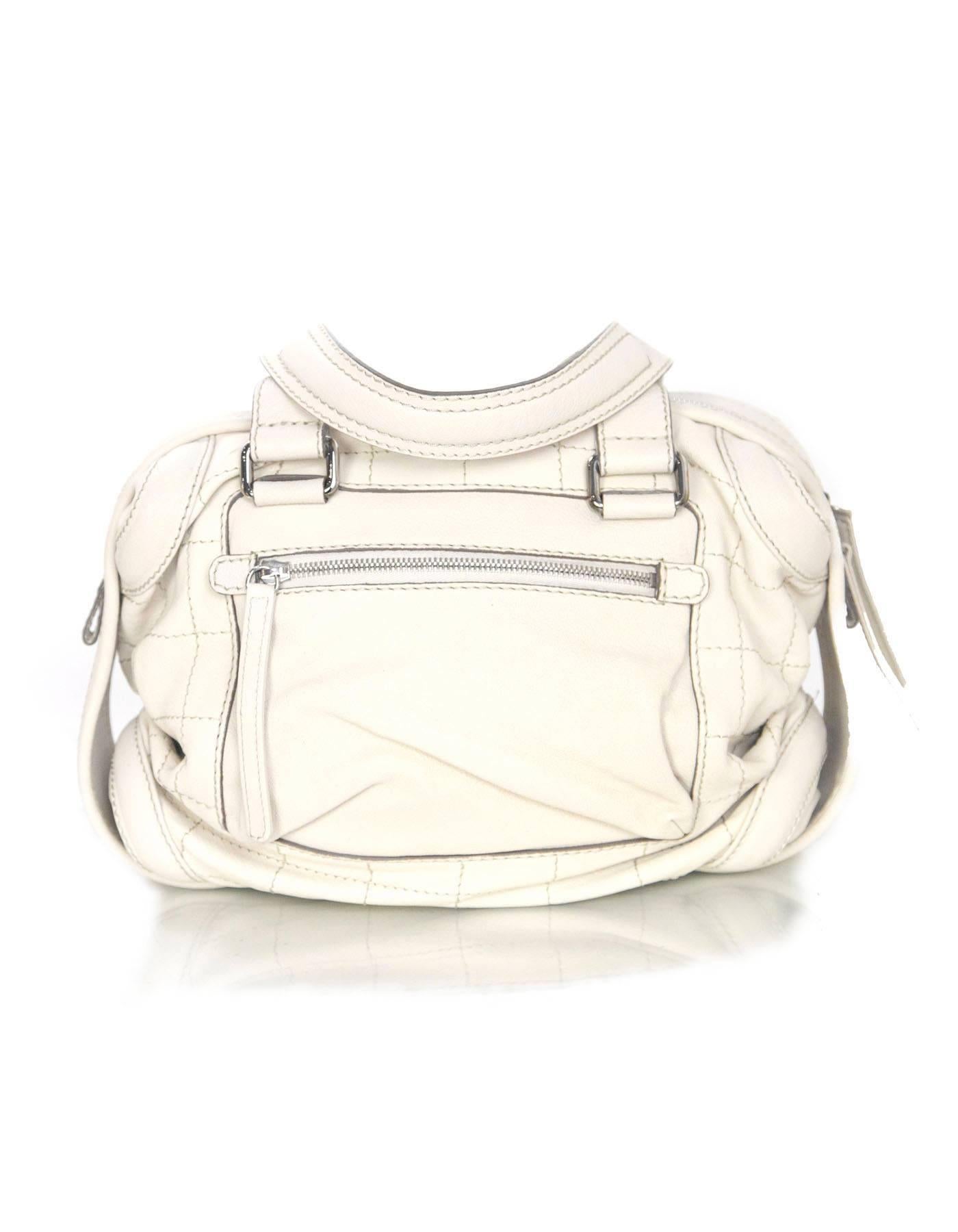 White Chanel Cream Leather Bowler Bag w/ CC Zipper Pull