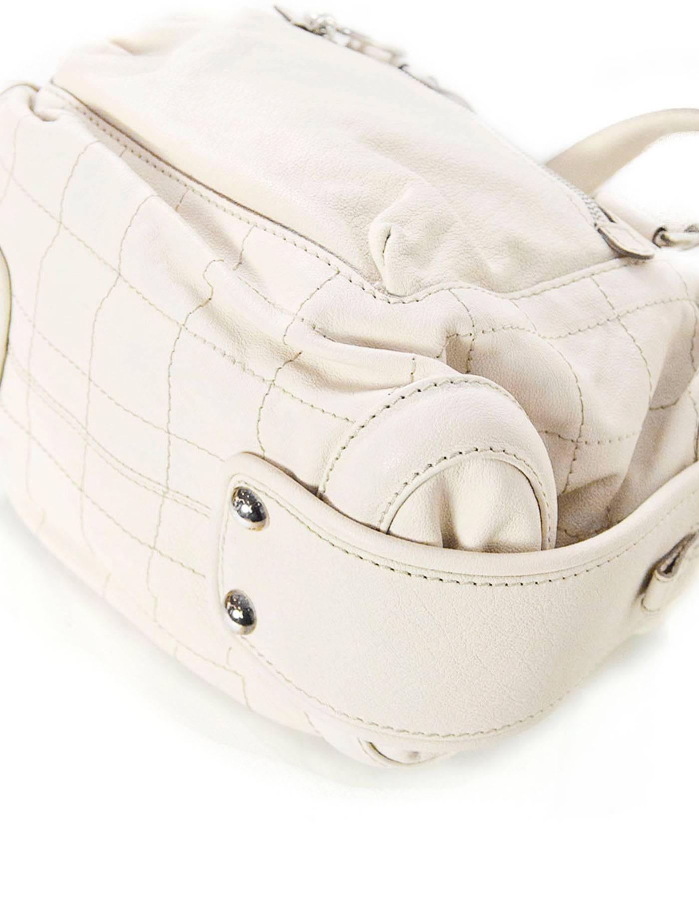 Women's Chanel Cream Leather Bowler Bag w/ CC Zipper Pull