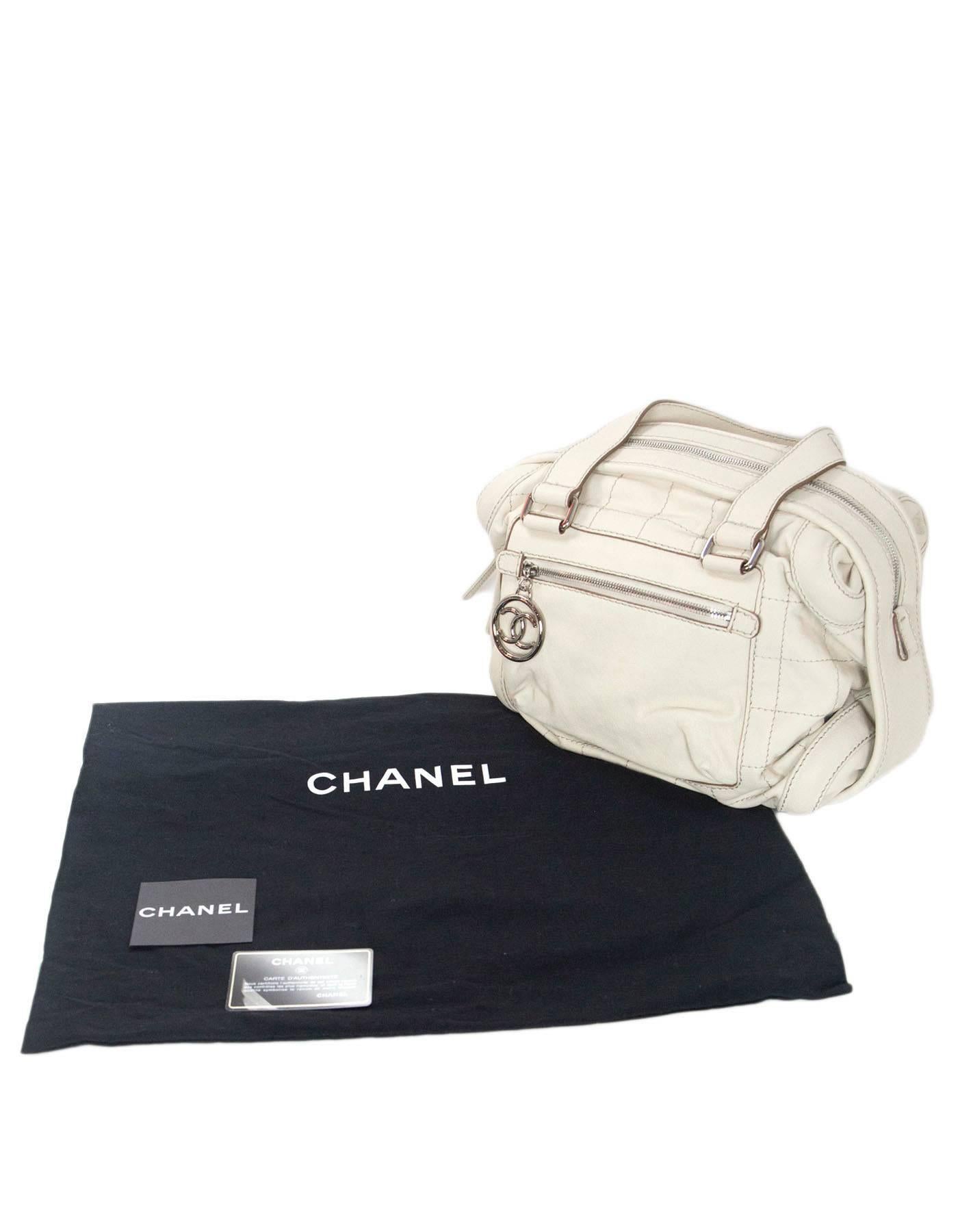Chanel Cream Leather Bowler Bag w/ CC Zipper Pull 3