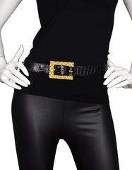 Kleinberg Sherrill Black Alligator Belt With Gold Buckle Sz L