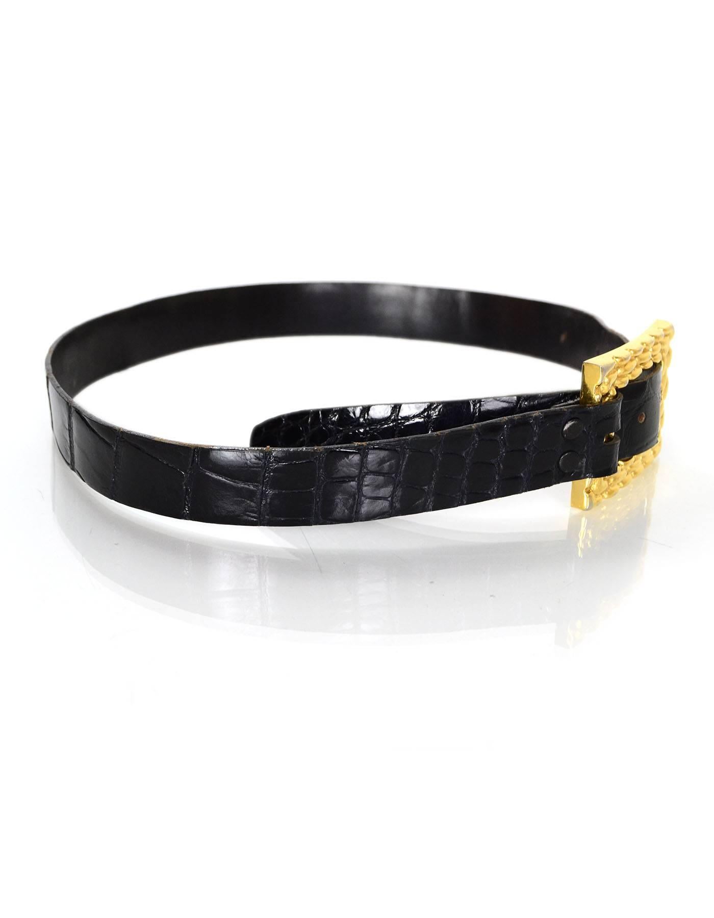 Kleinberg Sherrill Black Alligator Belt With Gold Buckle Sz L In Good Condition In New York, NY