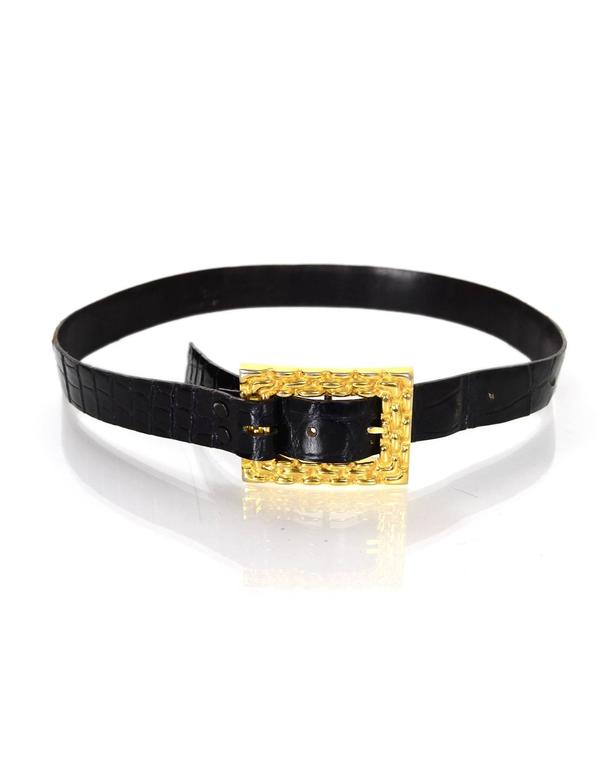 Kleinberg Sherrill Black Alligator Belt With Gold Buckle Sz  display picture 2