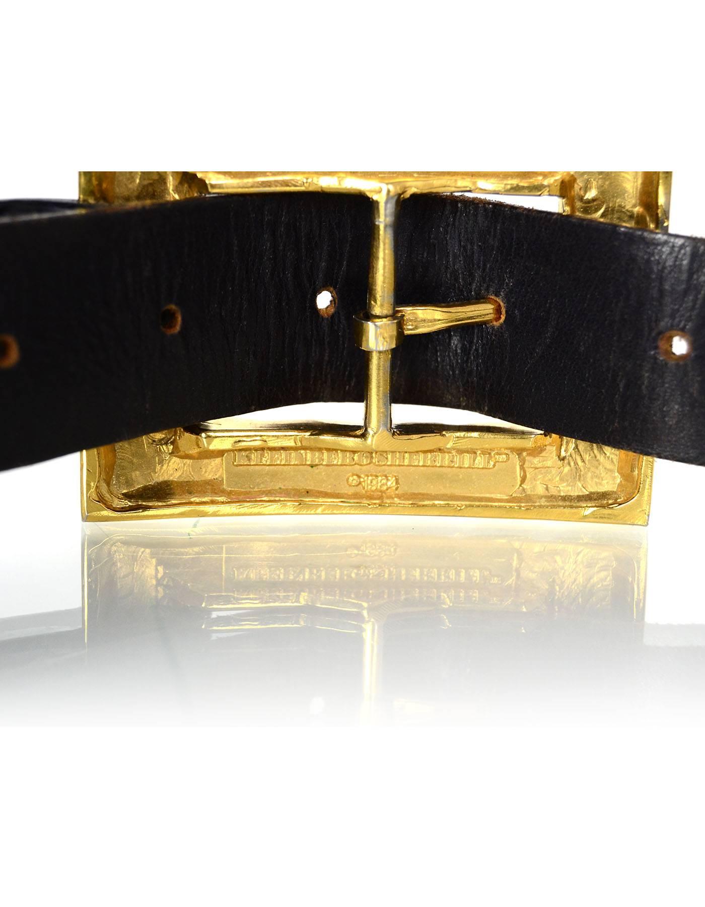Women's Kleinberg Sherrill Black Alligator Belt With Gold Buckle Sz L
