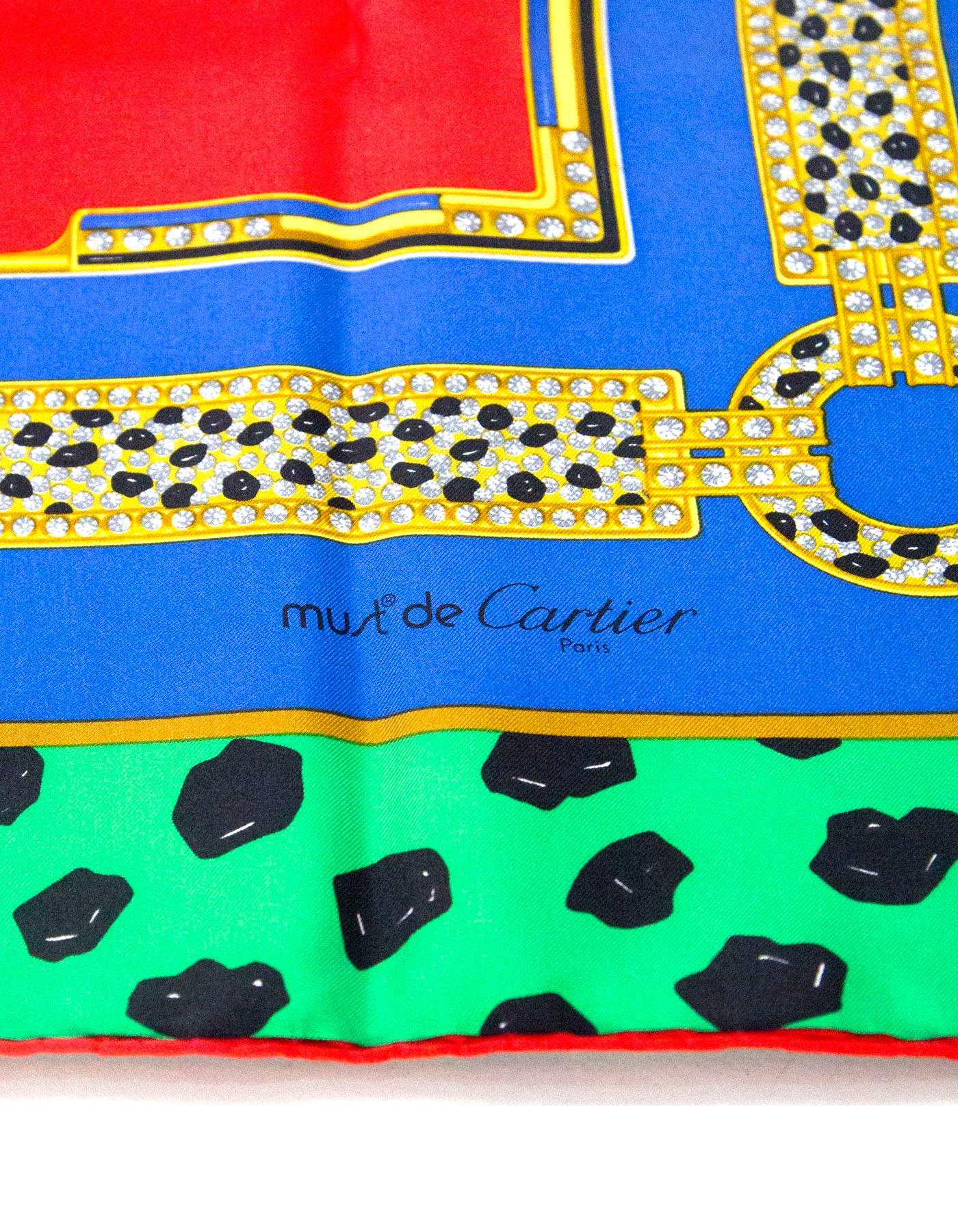 Gray Cartier Red/Green/Gold/Blue Silk Panther Print Scarf 34
