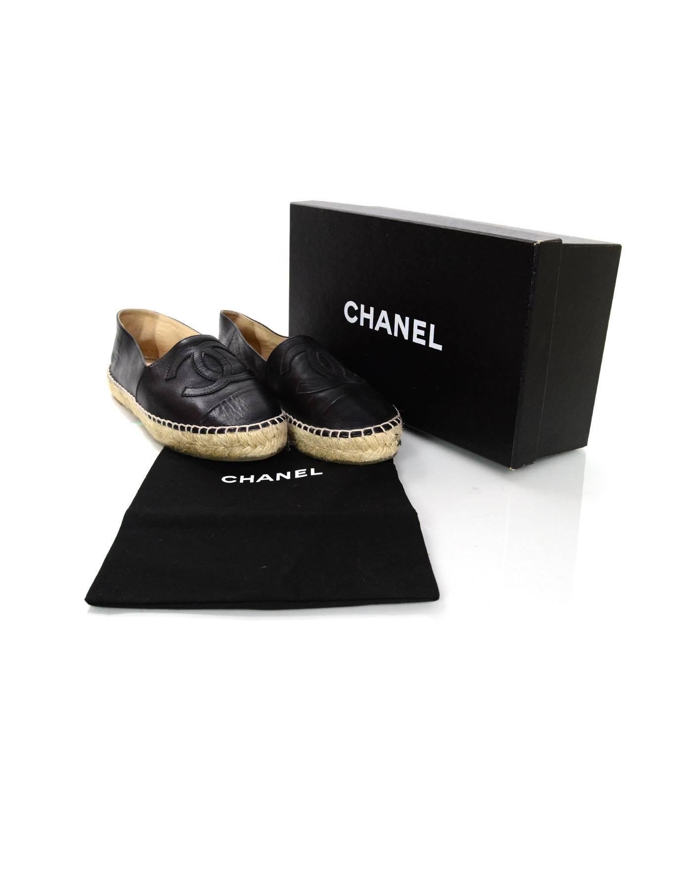 Women's Chanel 2015 Black Lambskin Leather CC Espadrilles sz 37