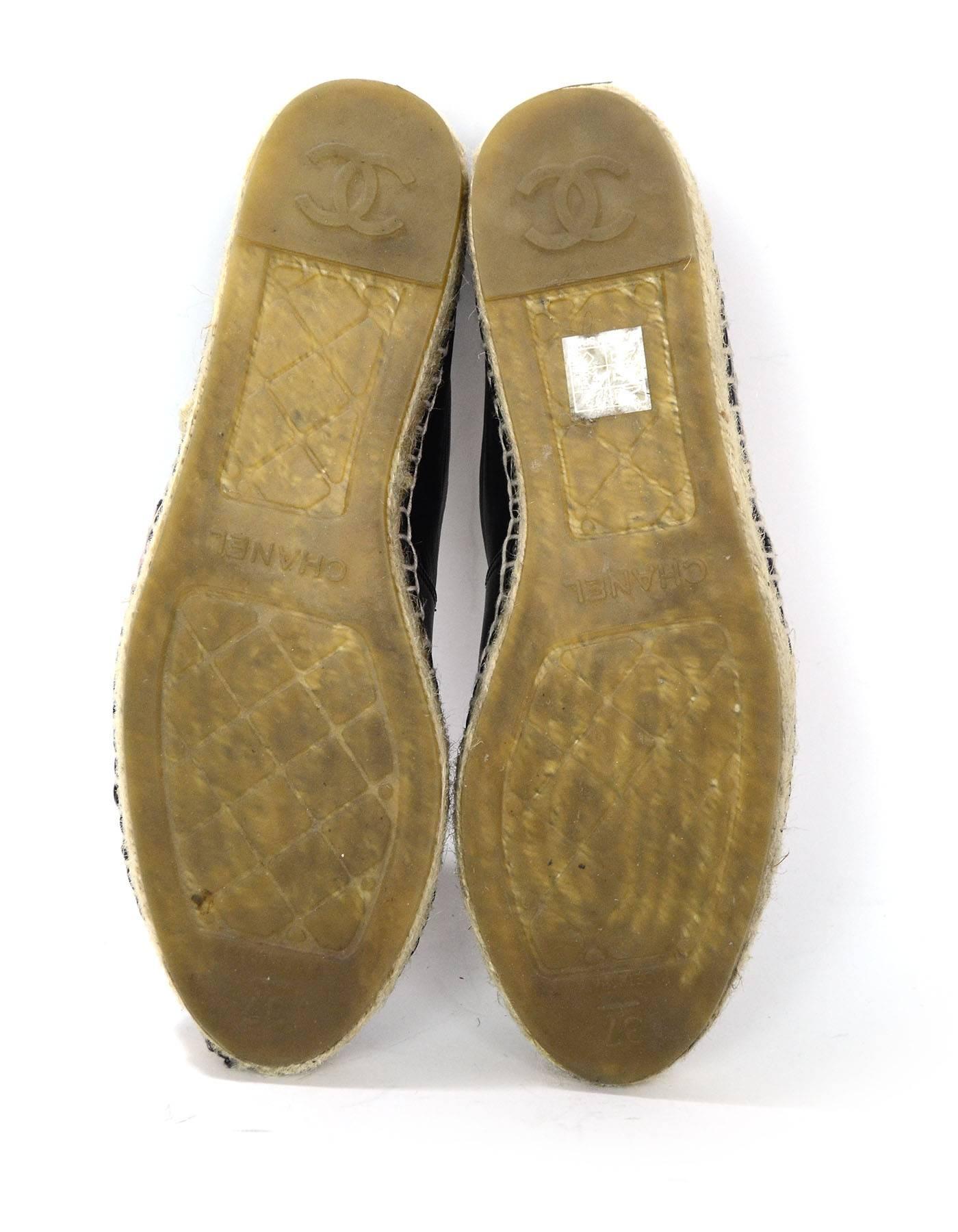 Chanel 2015 Black Lambskin Leather CC Espadrilles sz 37 In Excellent Condition In New York, NY