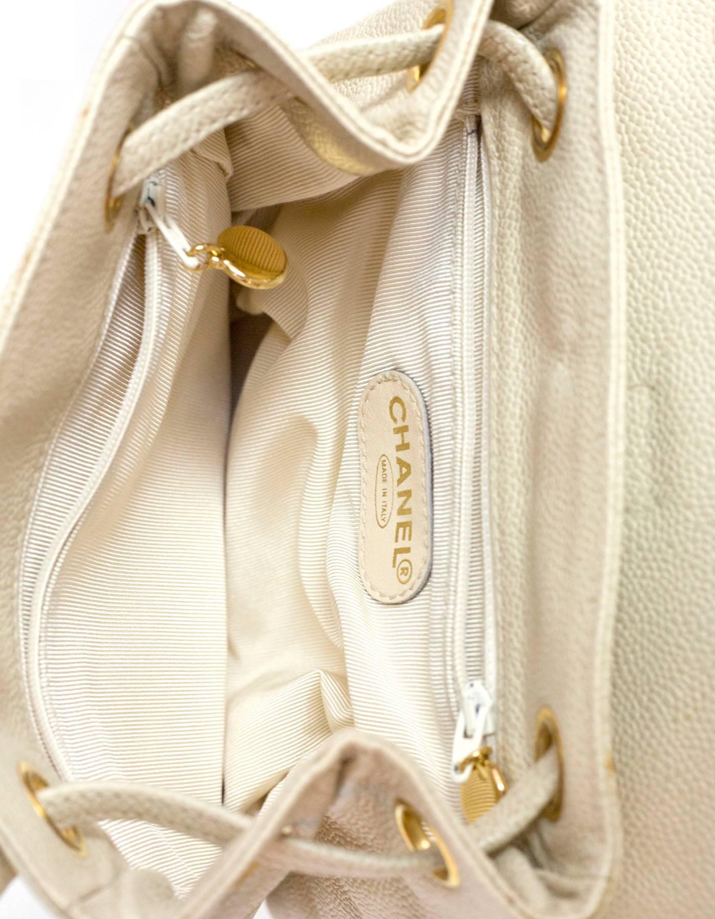Chanel Vintage Ivory Caviar Leather Leather CC Backpack 3