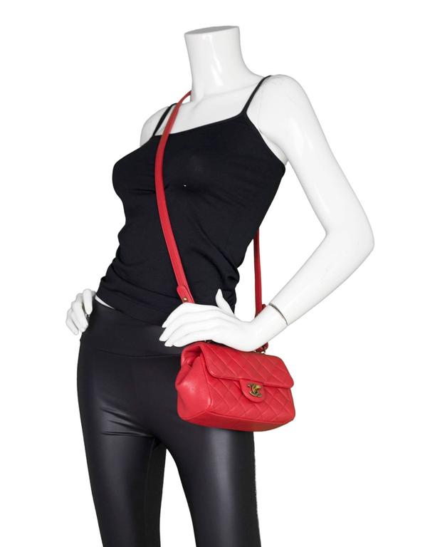 Chanel Red Quilted Leather Crossbody Flap Bag w/ Top Handle For Sale at ...