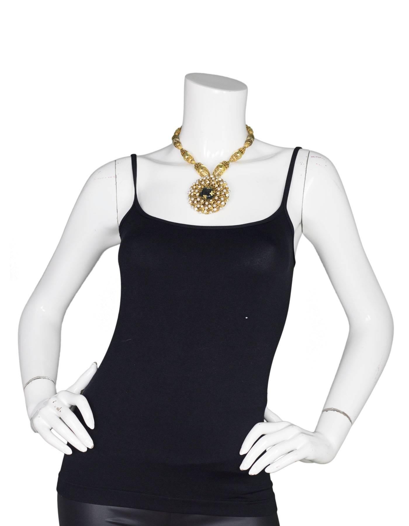 Chanel Collectors 3 Star Couture Faux Pearl And Green Gripoix Necklace In Excellent Condition In New York, NY